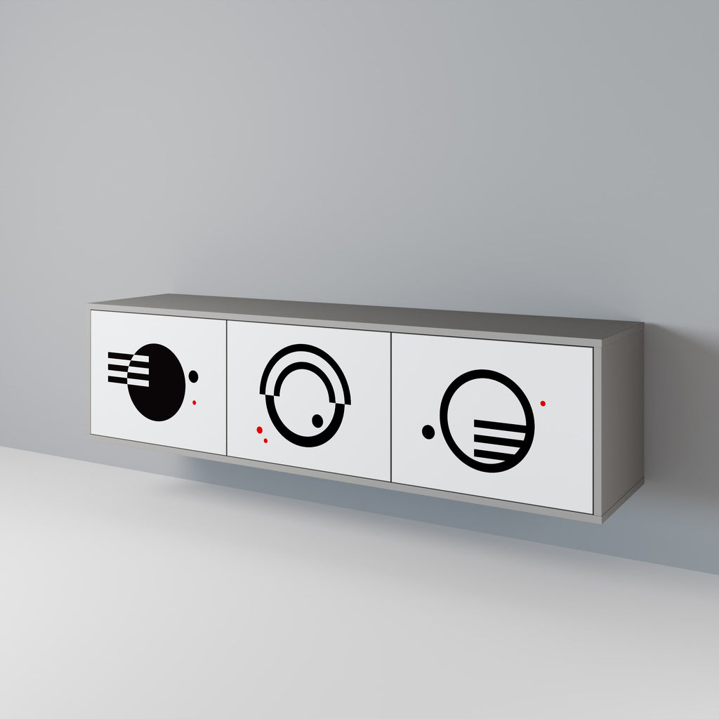 Meuble TV 3 portes noir et blanc en finition grise