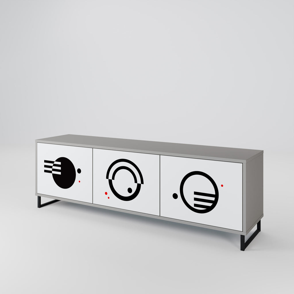 Meuble TV 3 portes noir et blanc en finition grise