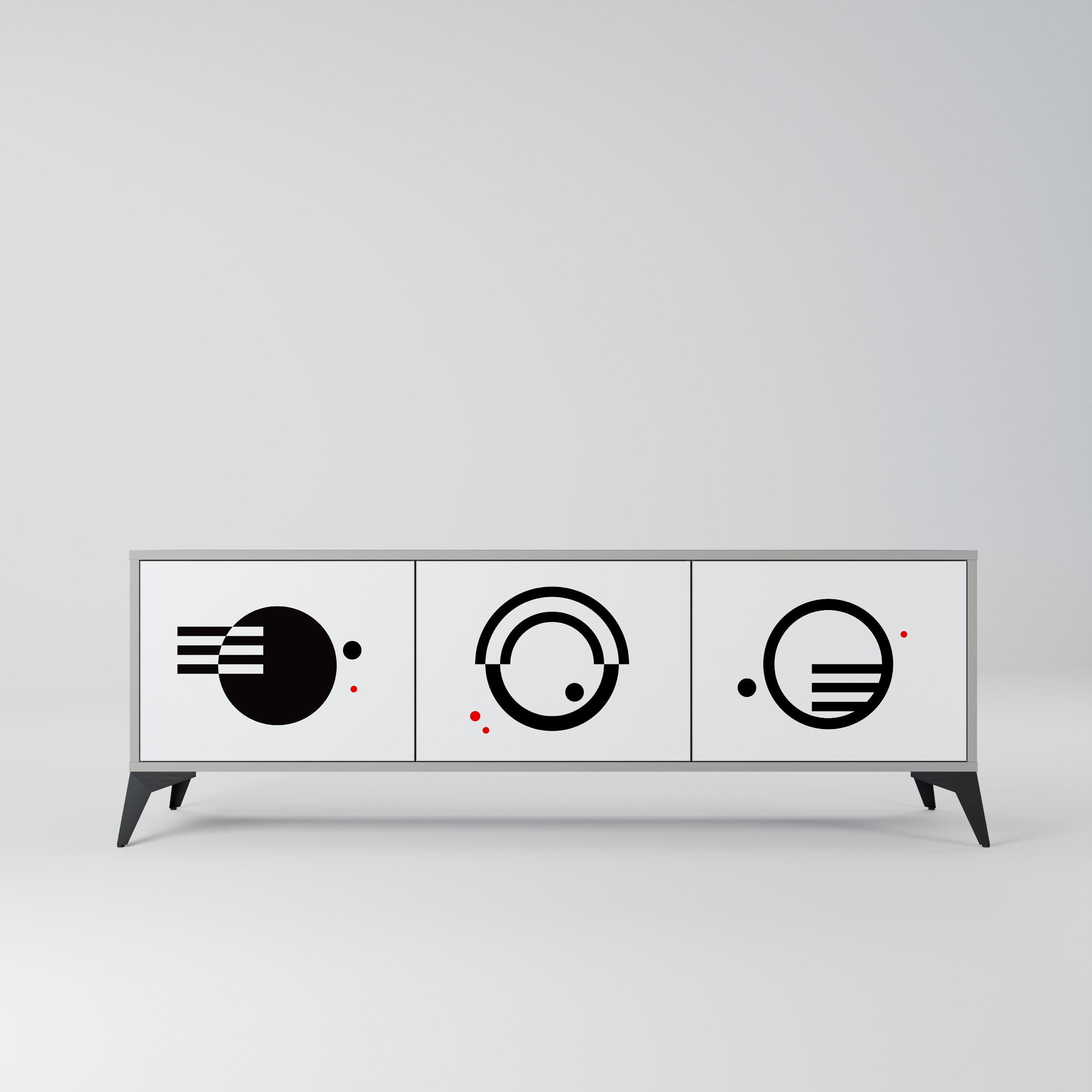 Meuble TV 3 portes noir et blanc en finition grise