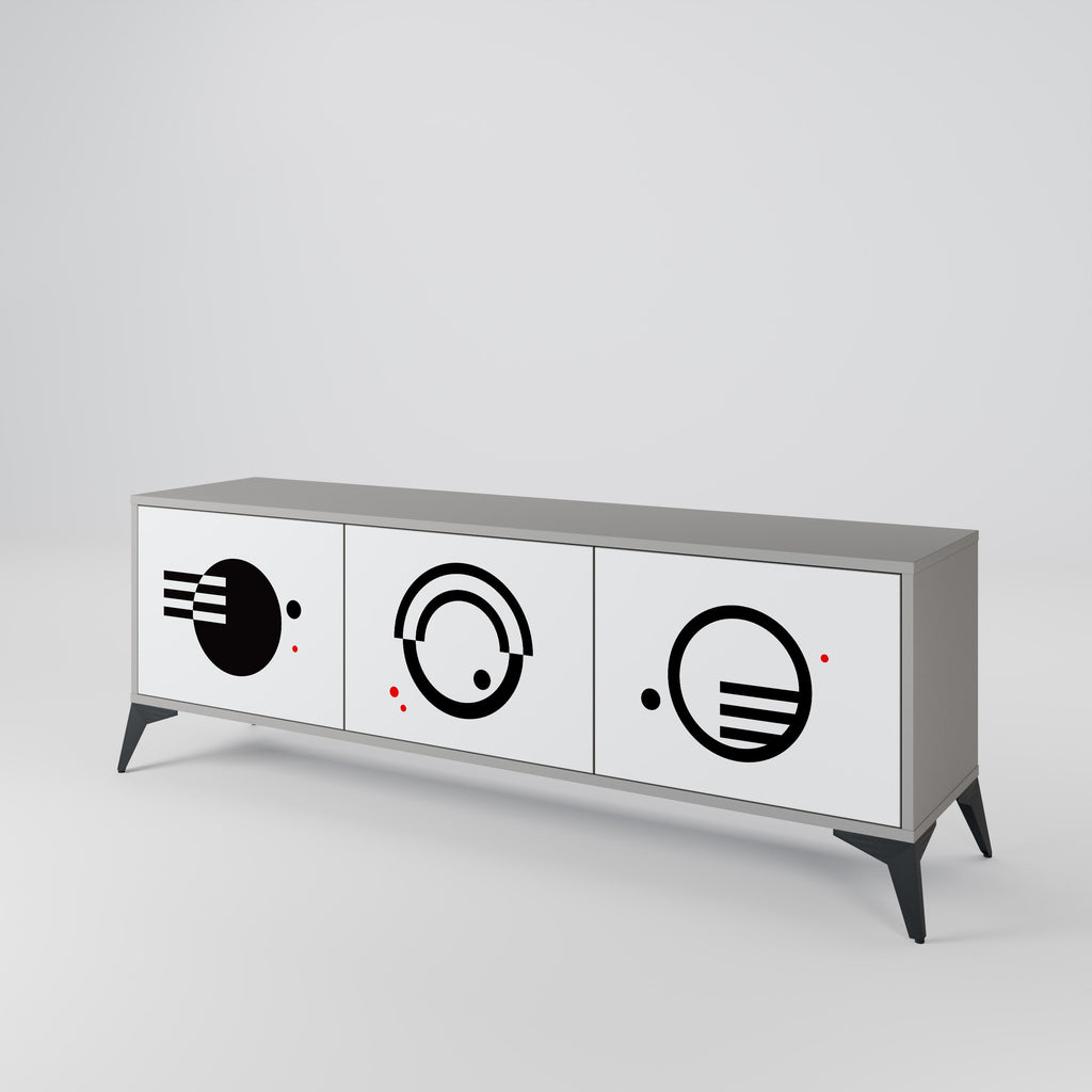 Meuble TV 3 portes noir et blanc en finition grise