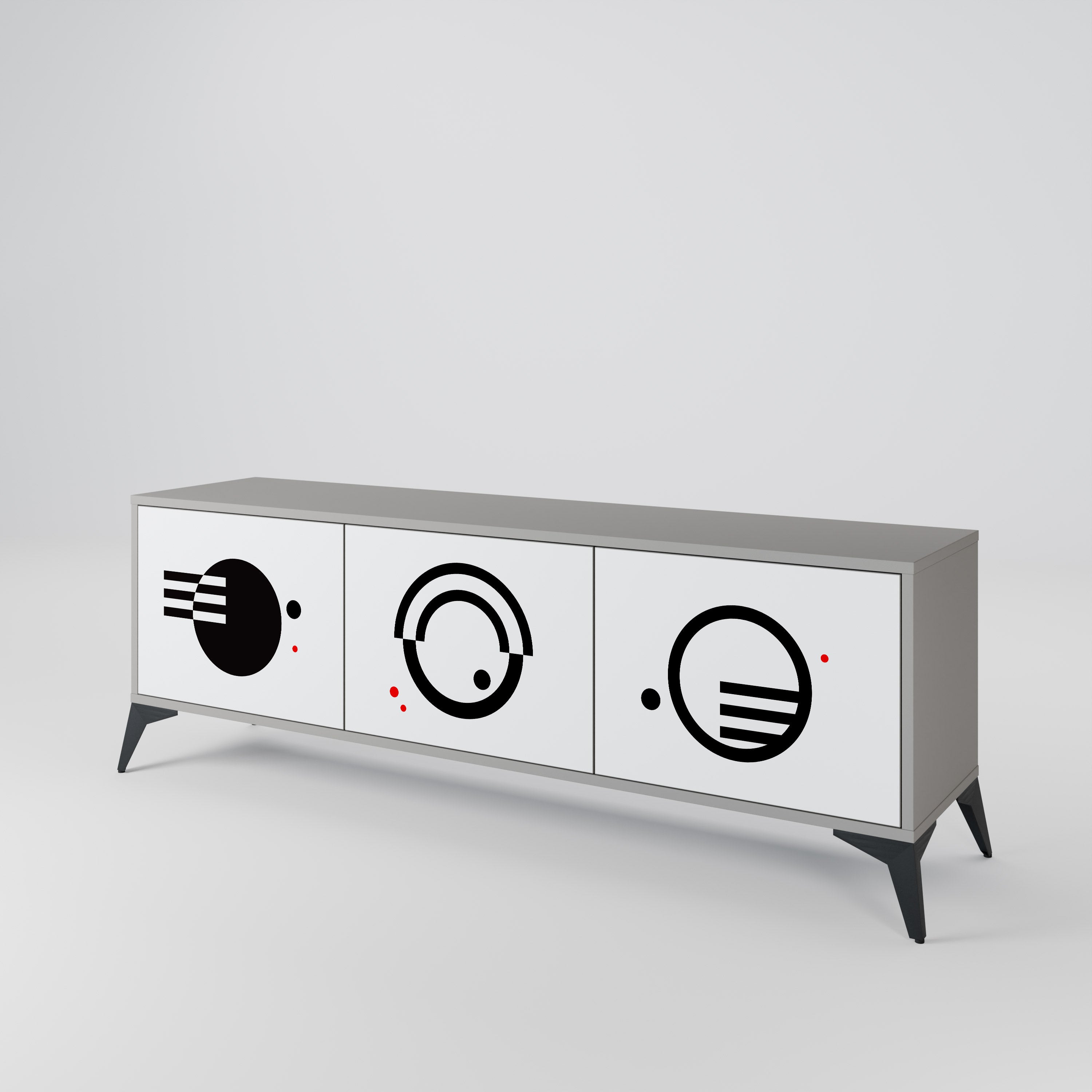Meuble TV 3 portes noir et blanc en finition grise