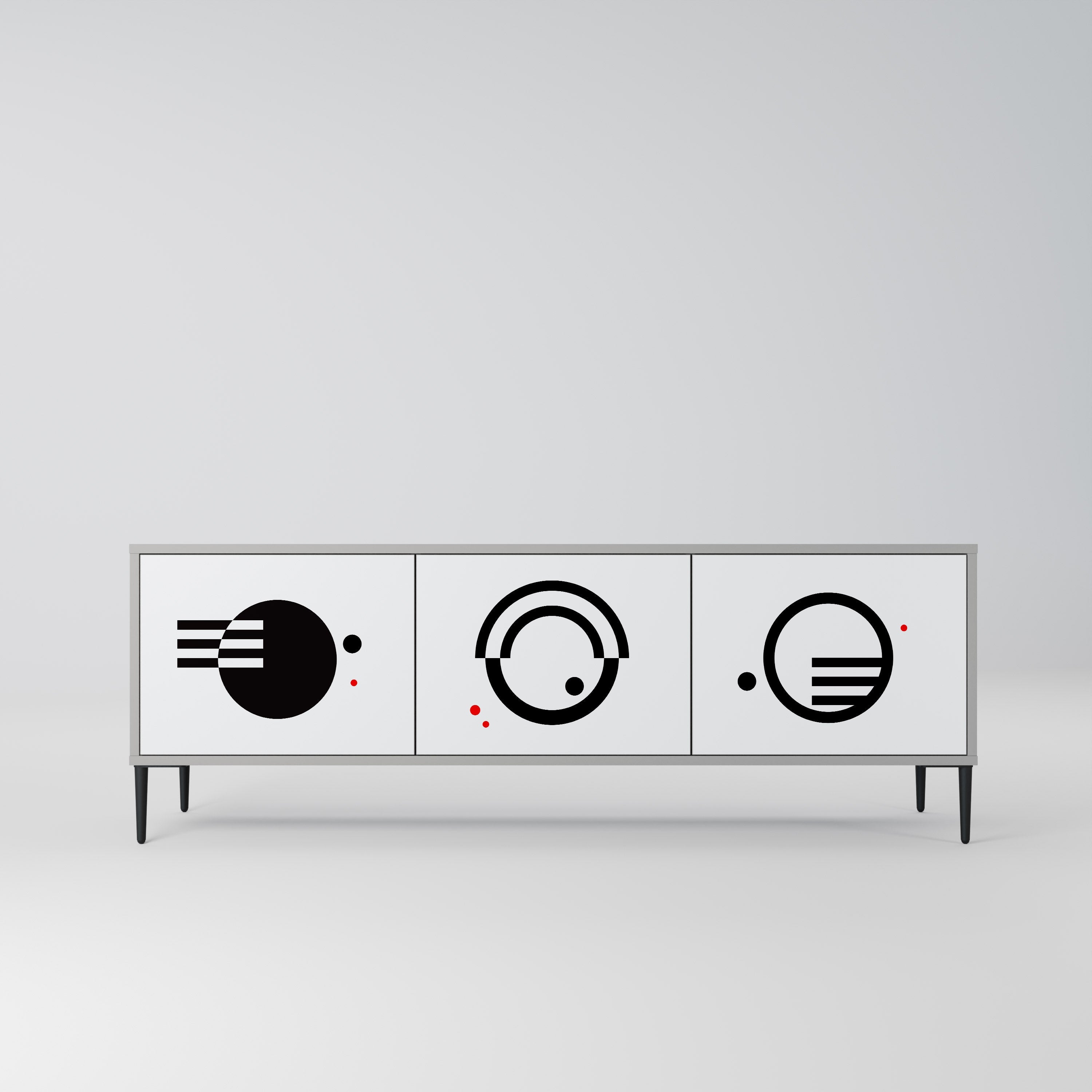 Meuble TV 3 portes noir et blanc en finition grise