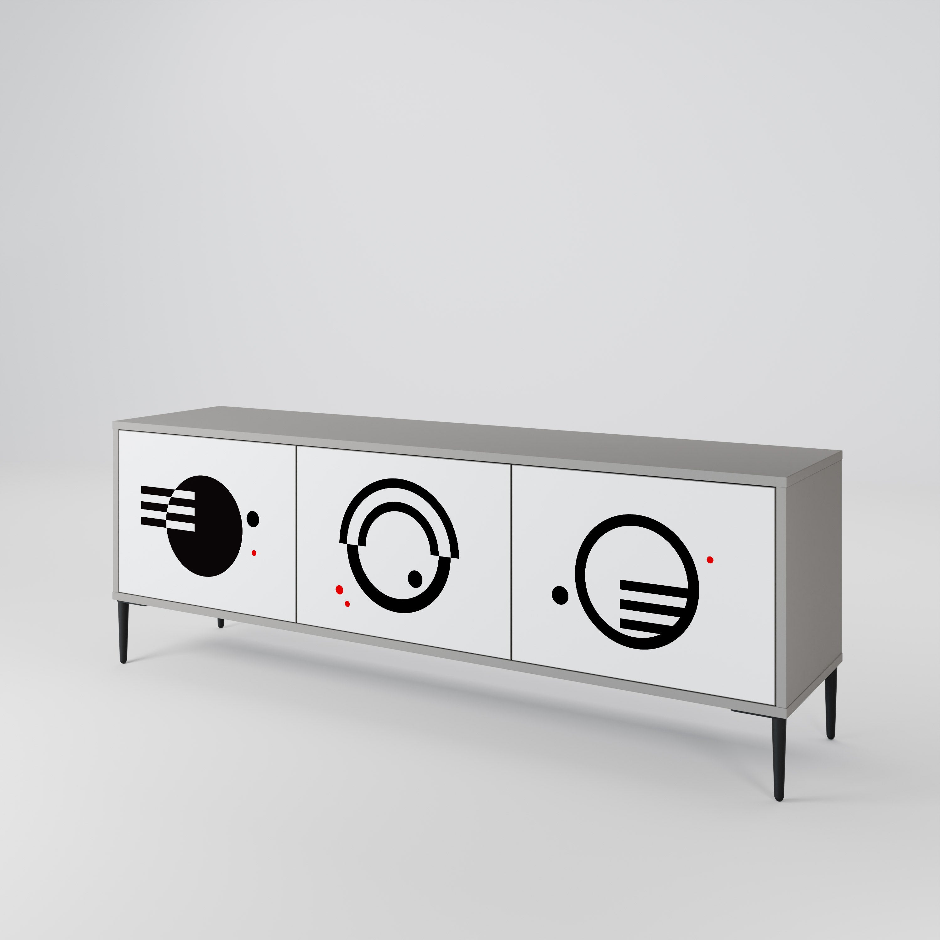 Meuble TV 3 portes noir et blanc en finition grise
