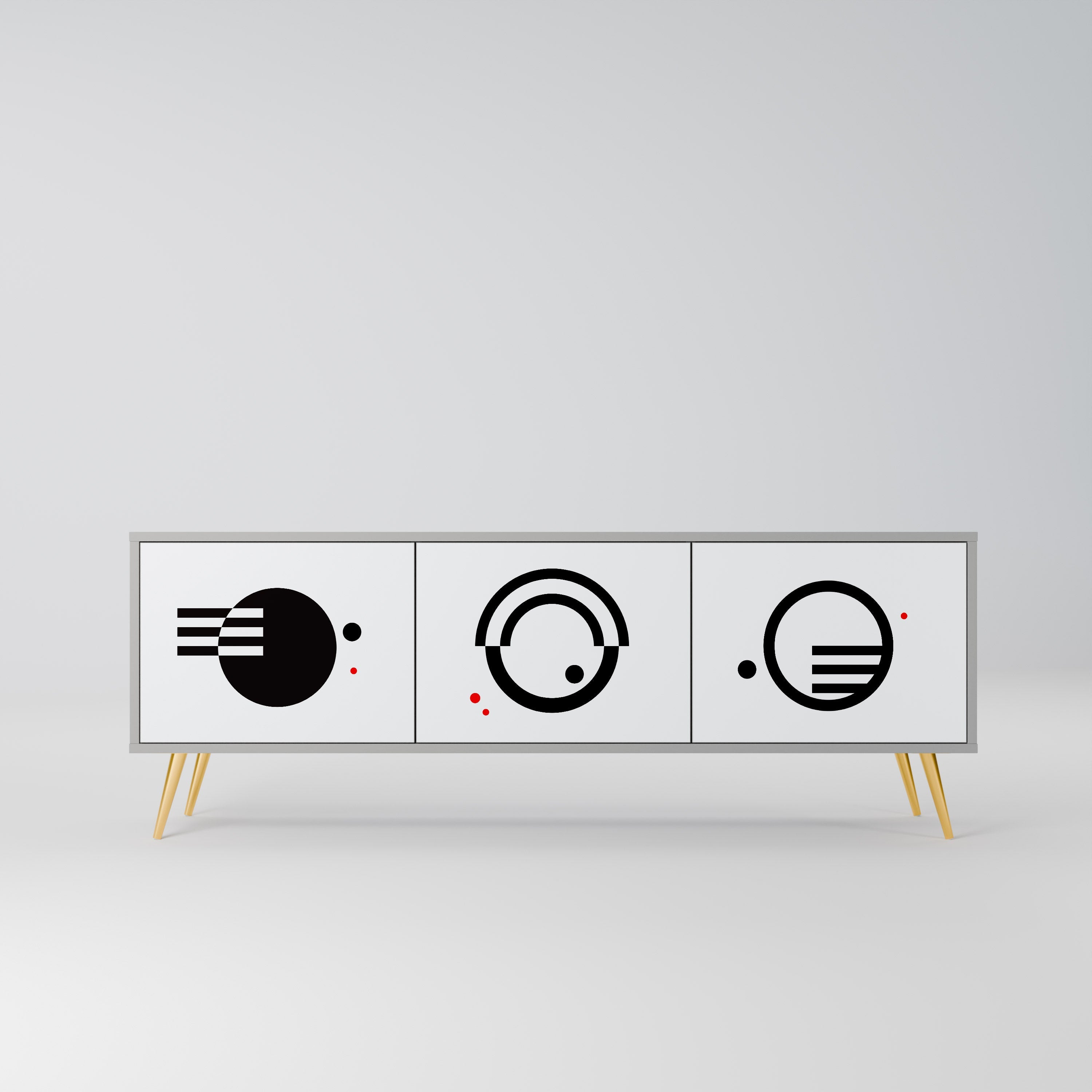 Meuble TV 3 portes noir et blanc en finition grise