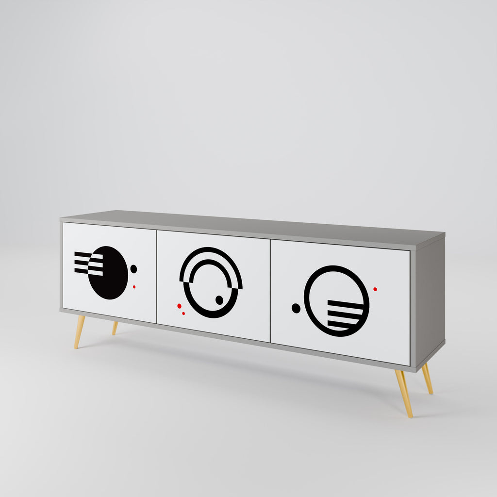 Meuble TV 3 portes noir et blanc en finition grise