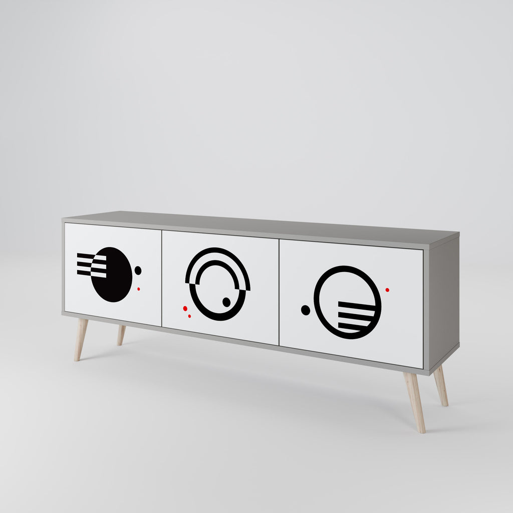 Meuble TV 3 portes noir et blanc en finition grise