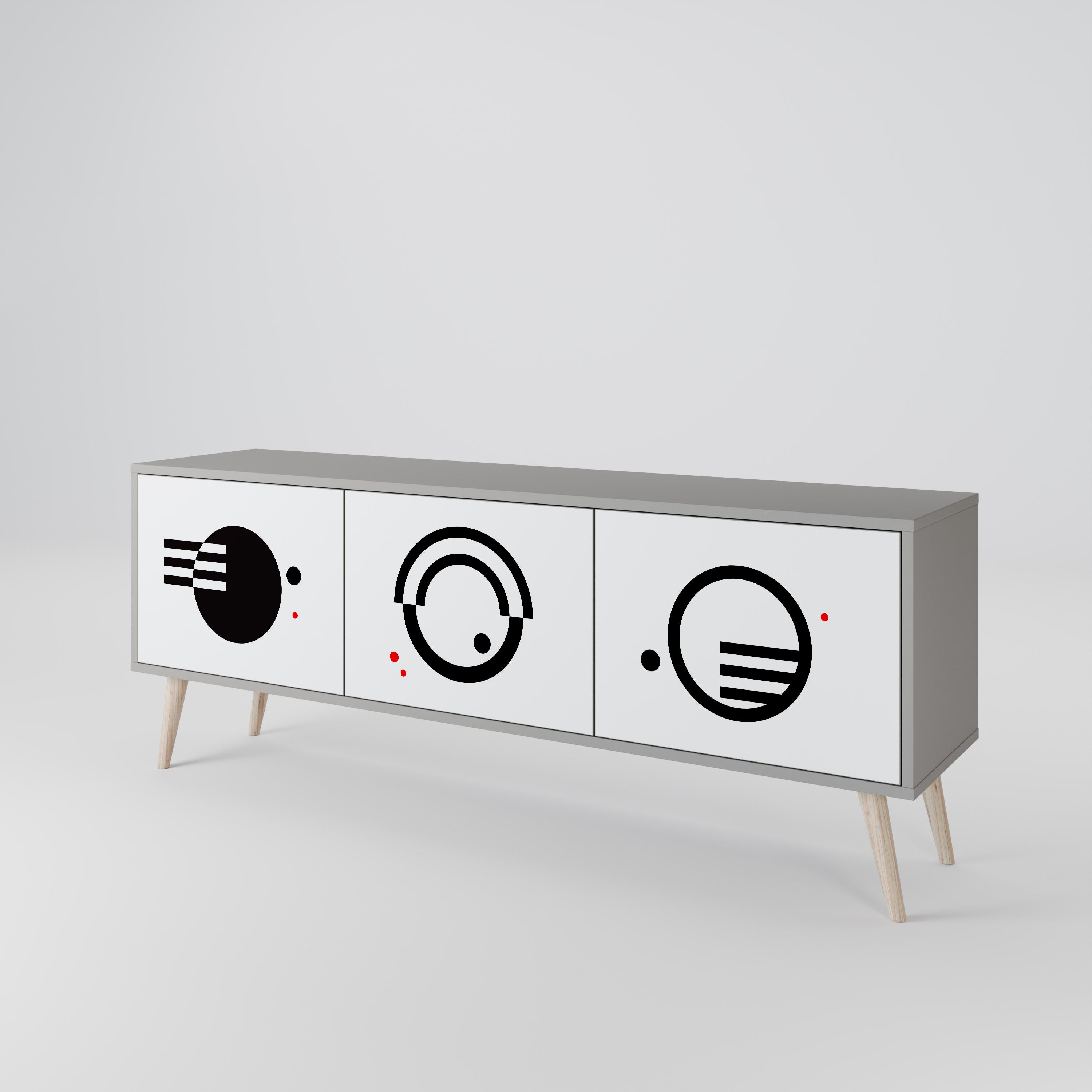 Meuble TV 3 portes noir et blanc en finition grise