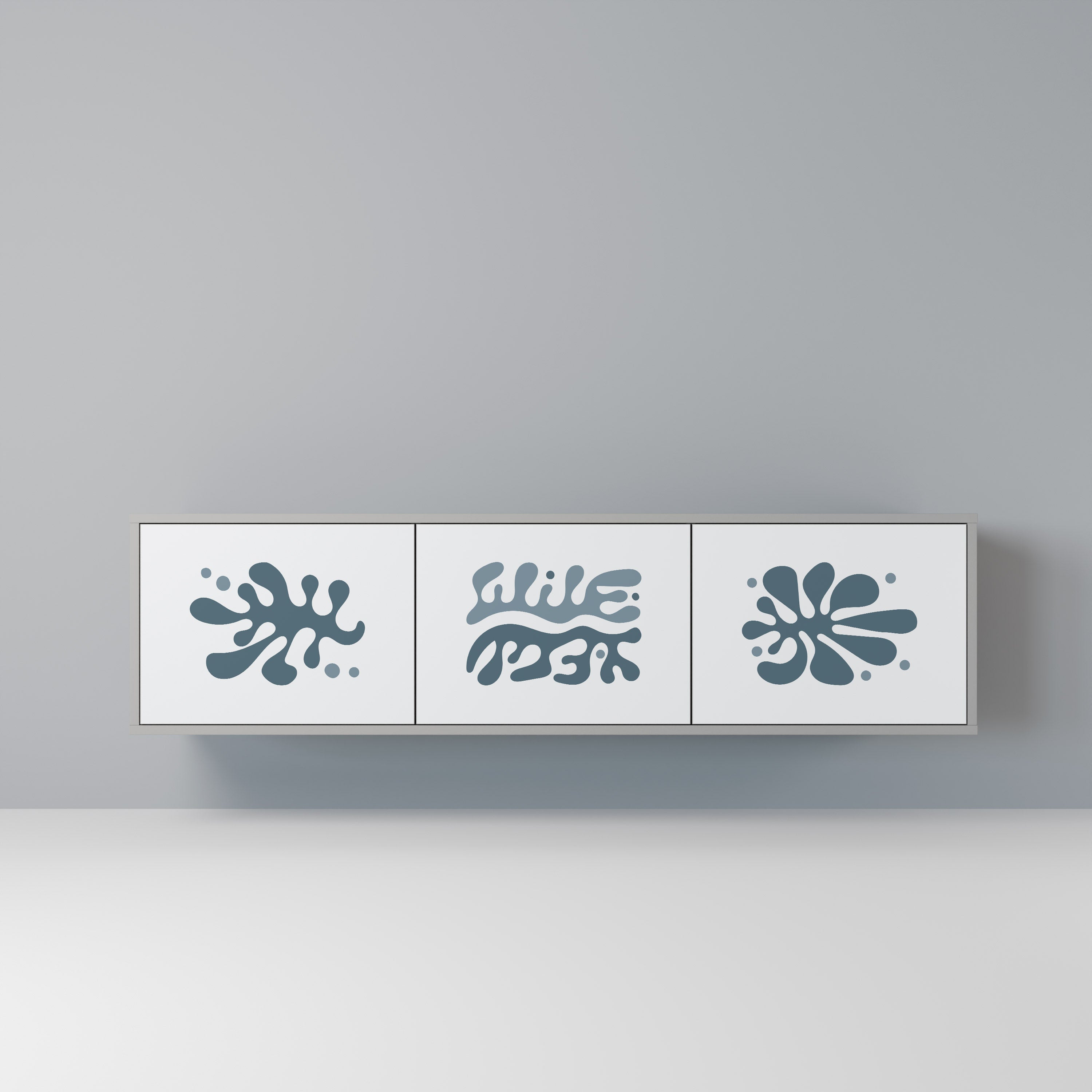 Meuble TV 3 portes WONDERLAND VEGETATION, finition grise