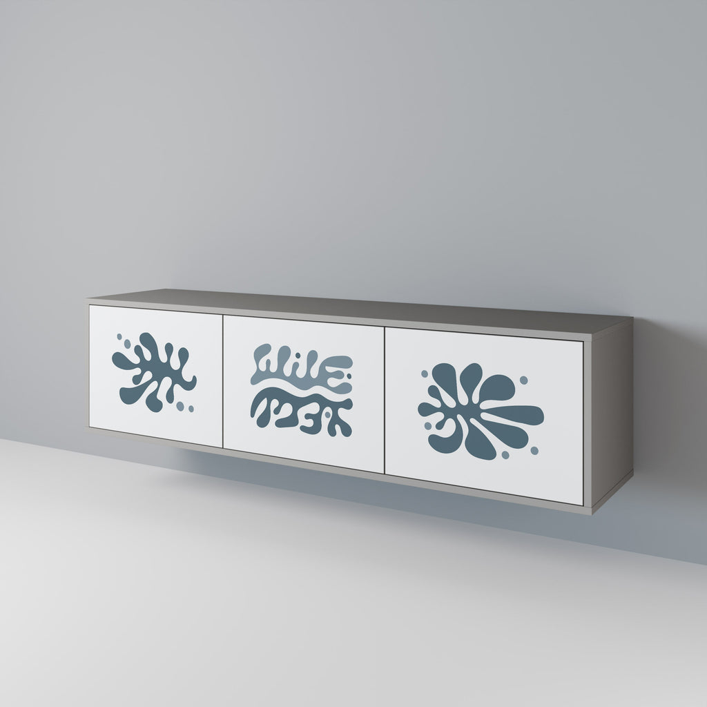 Meuble TV 3 portes WONDERLAND VEGETATION, finition grise