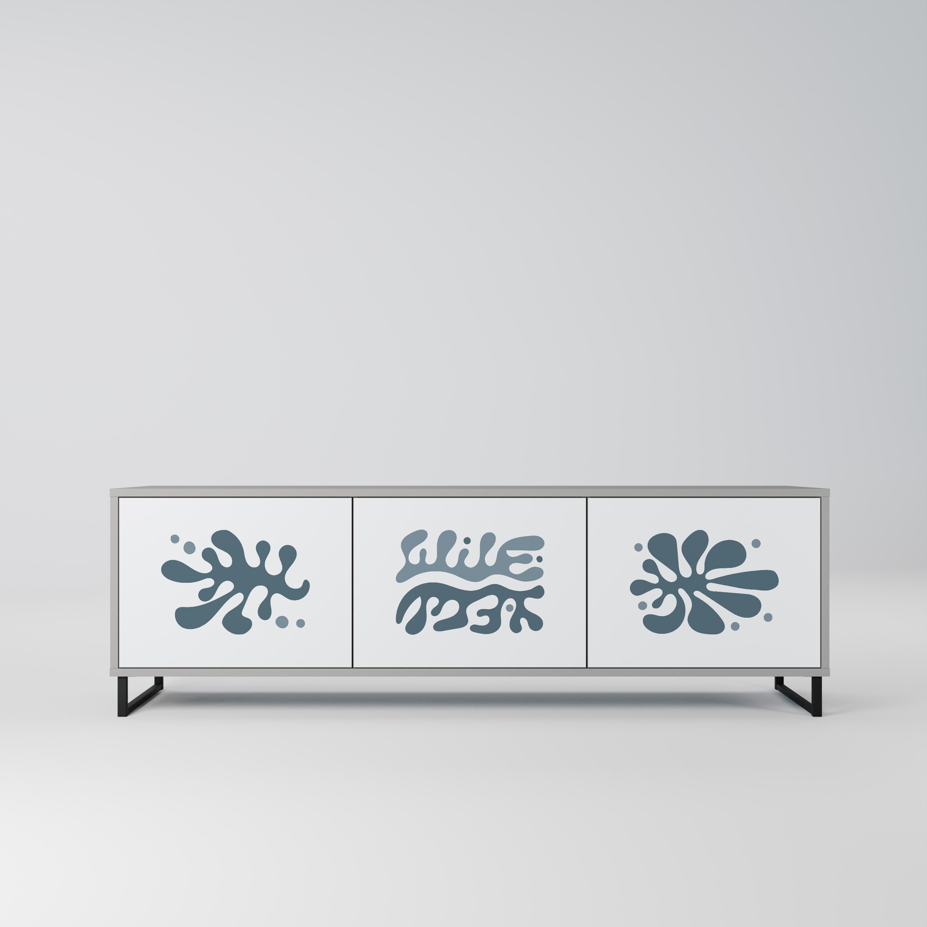 Meuble TV 3 portes WONDERLAND VEGETATION, finition grise