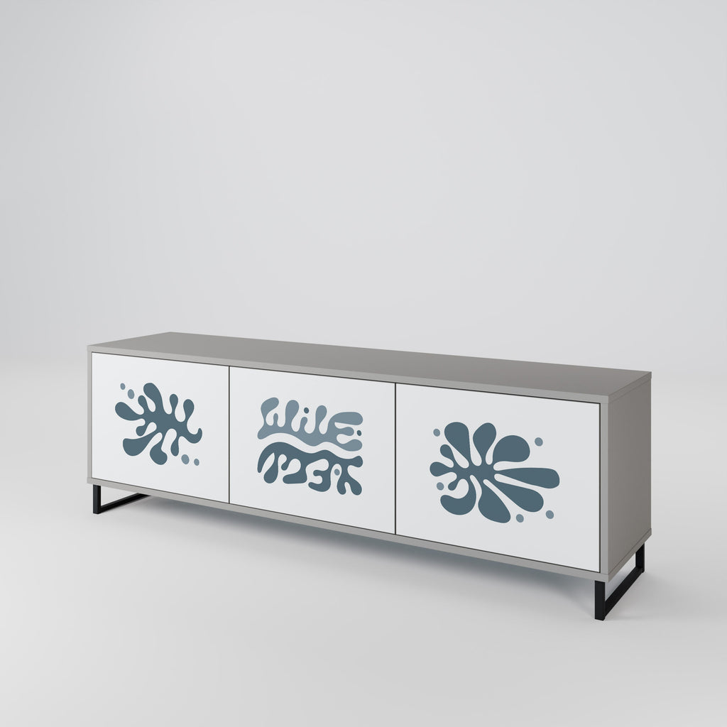 Meuble TV 3 portes WONDERLAND VEGETATION, finition grise