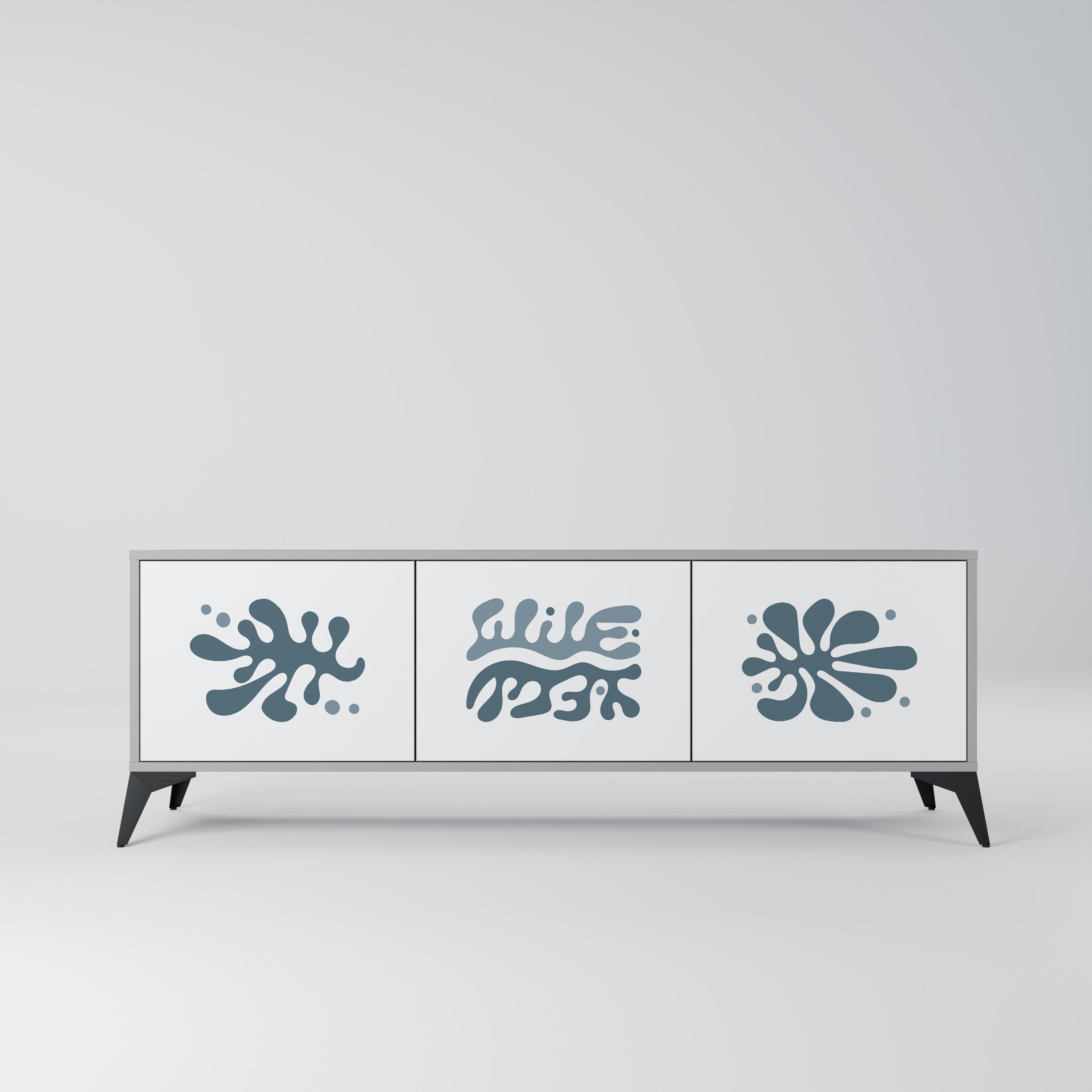 Meuble TV 3 portes WONDERLAND VEGETATION, finition grise