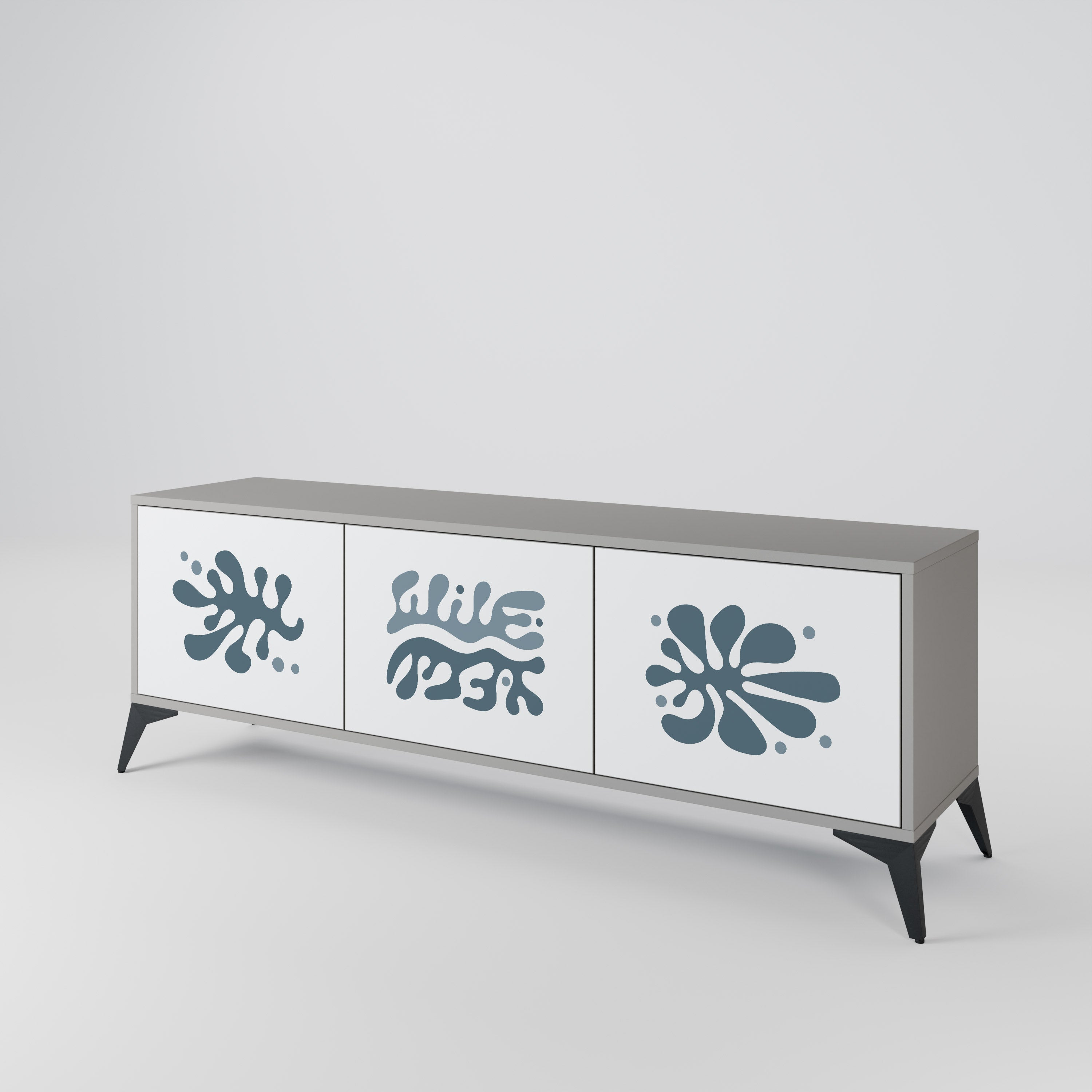 Meuble TV 3 portes WONDERLAND VEGETATION, finition grise