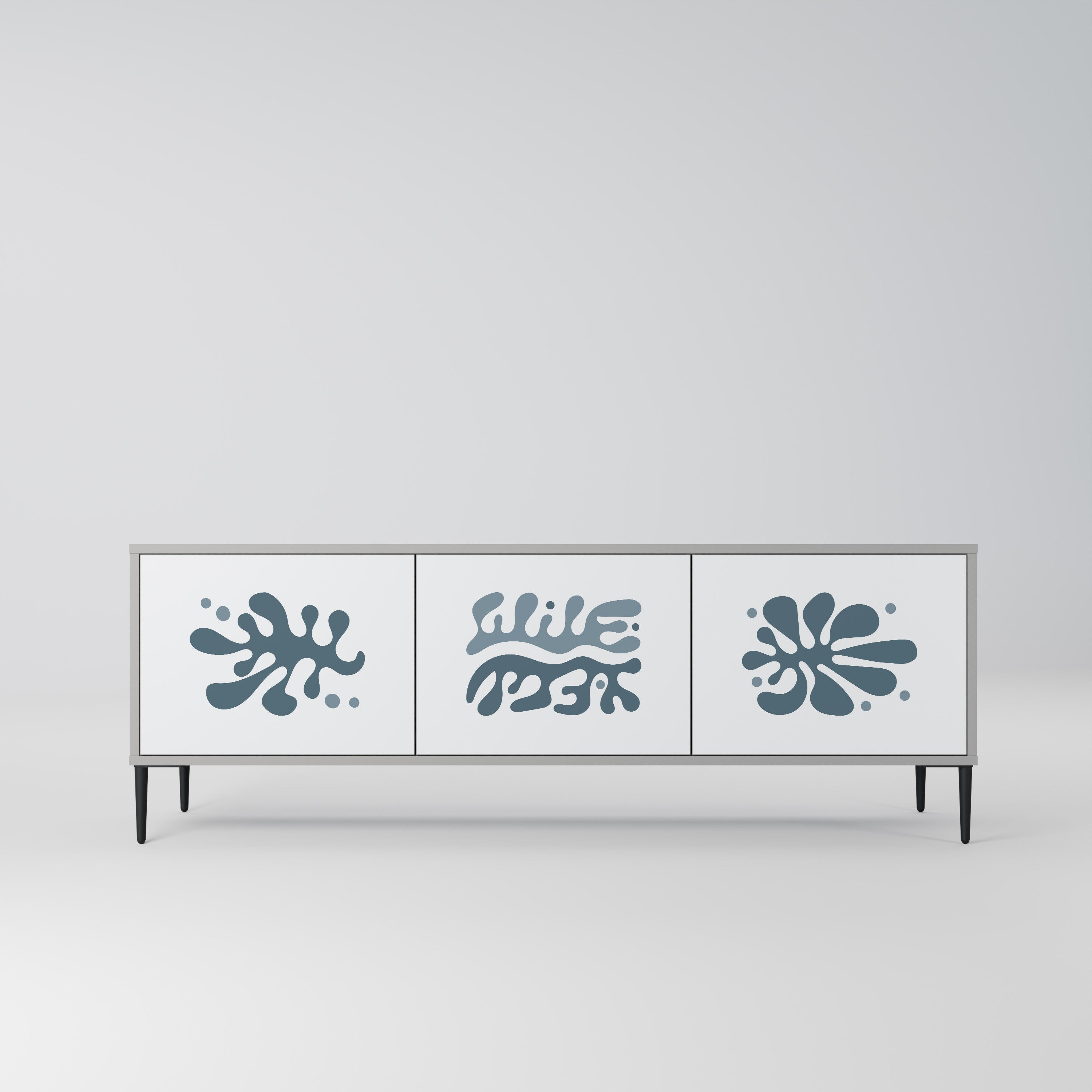 Meuble TV 3 portes WONDERLAND VEGETATION, finition grise