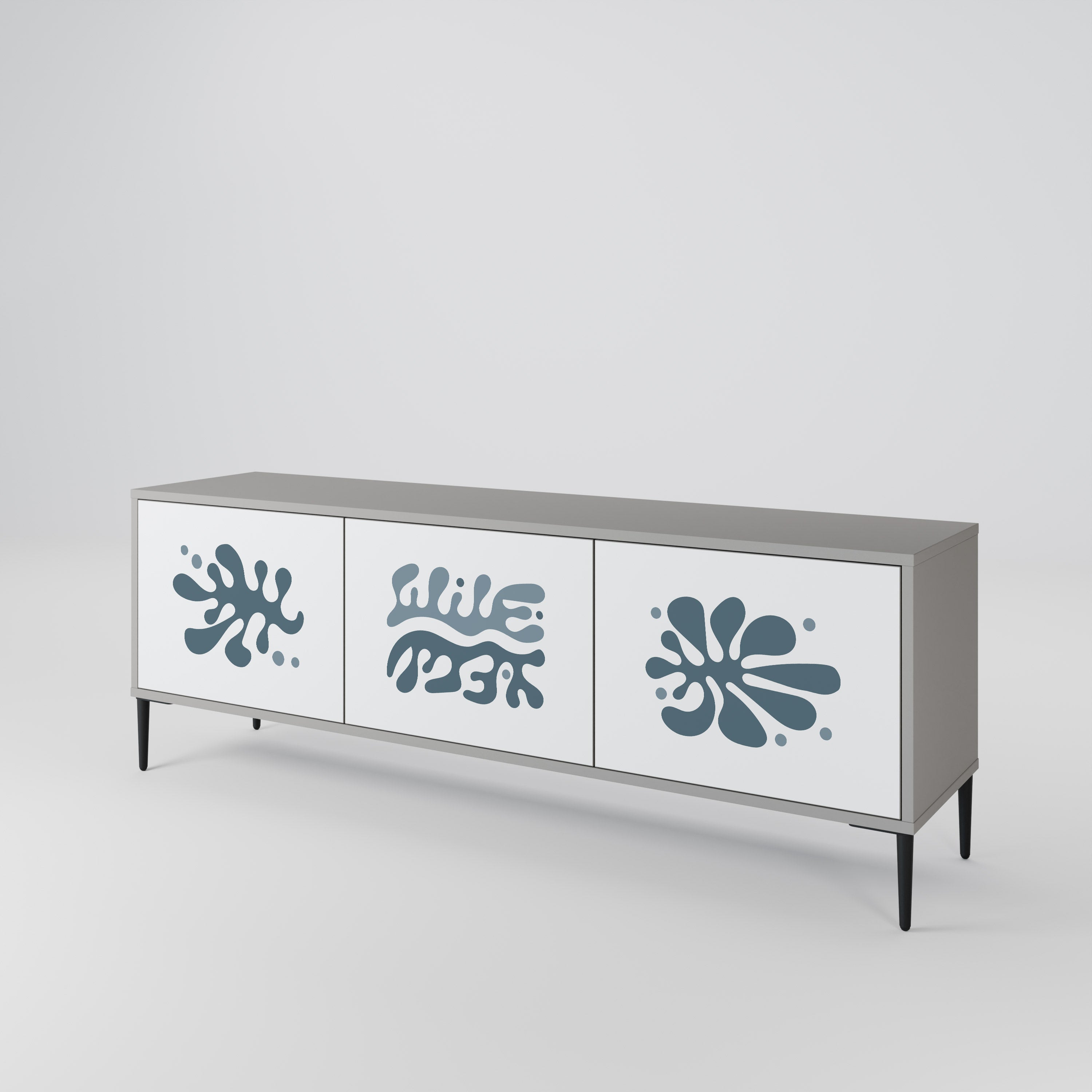 Meuble TV 3 portes WONDERLAND VEGETATION, finition grise