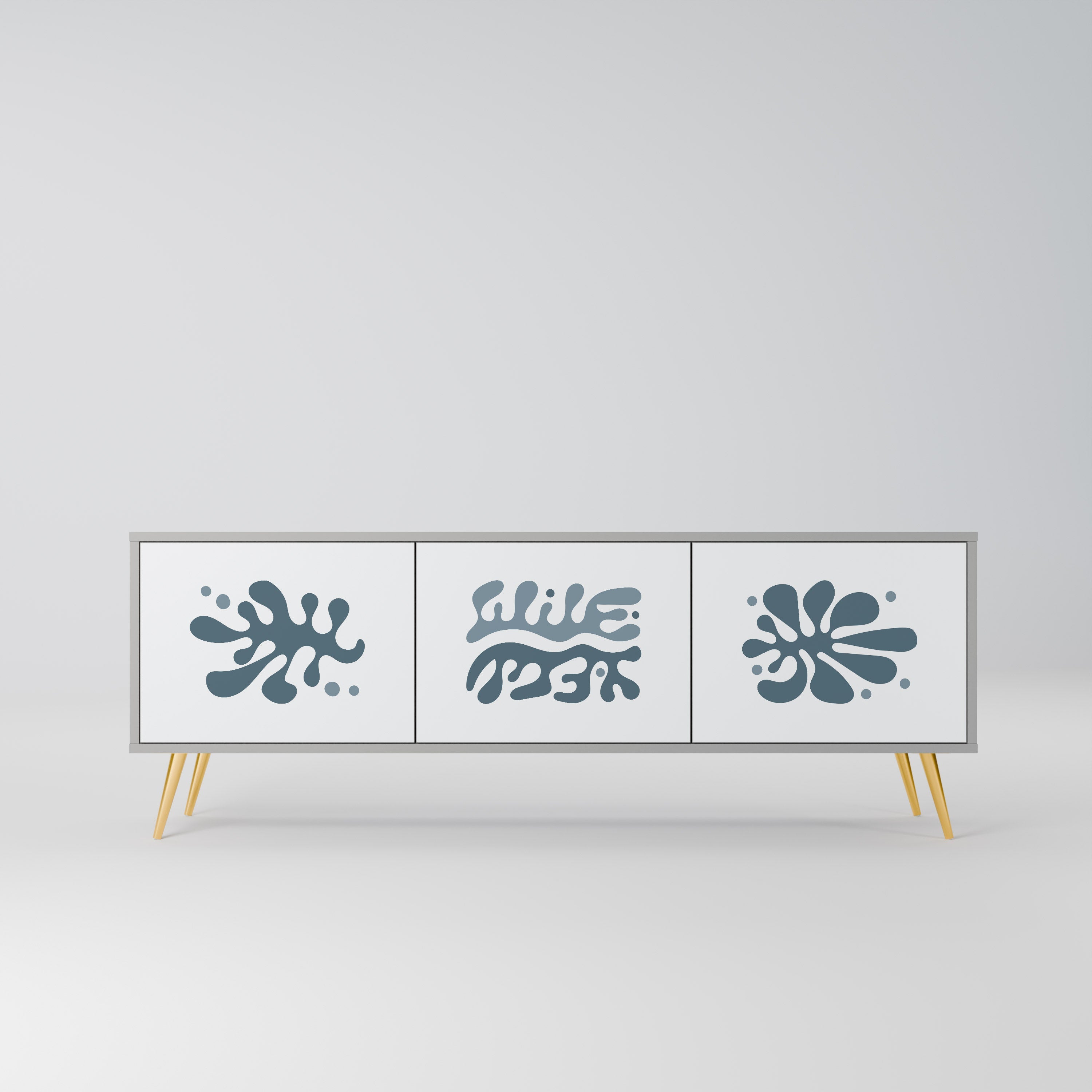 Meuble TV 3 portes WONDERLAND VEGETATION, finition grise