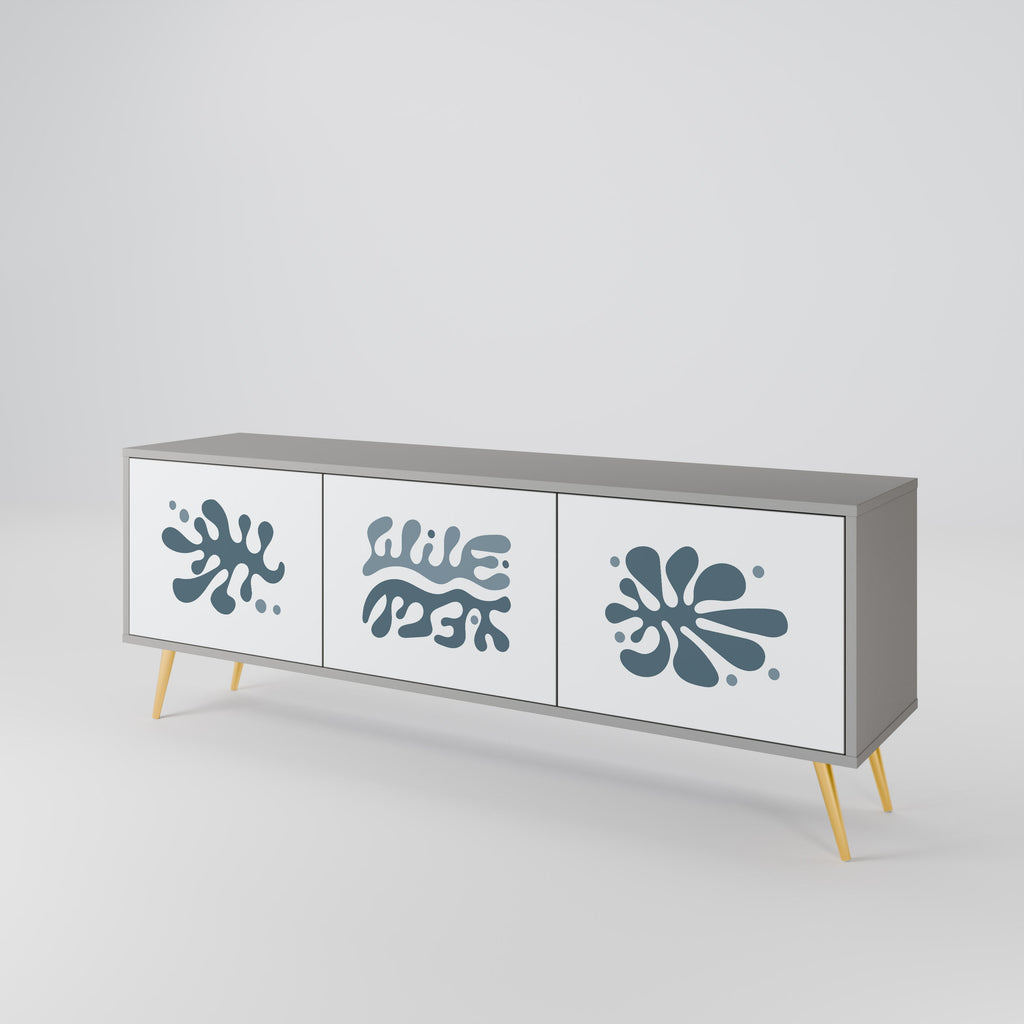 Meuble TV 3 portes WONDERLAND VEGETATION, finition grise