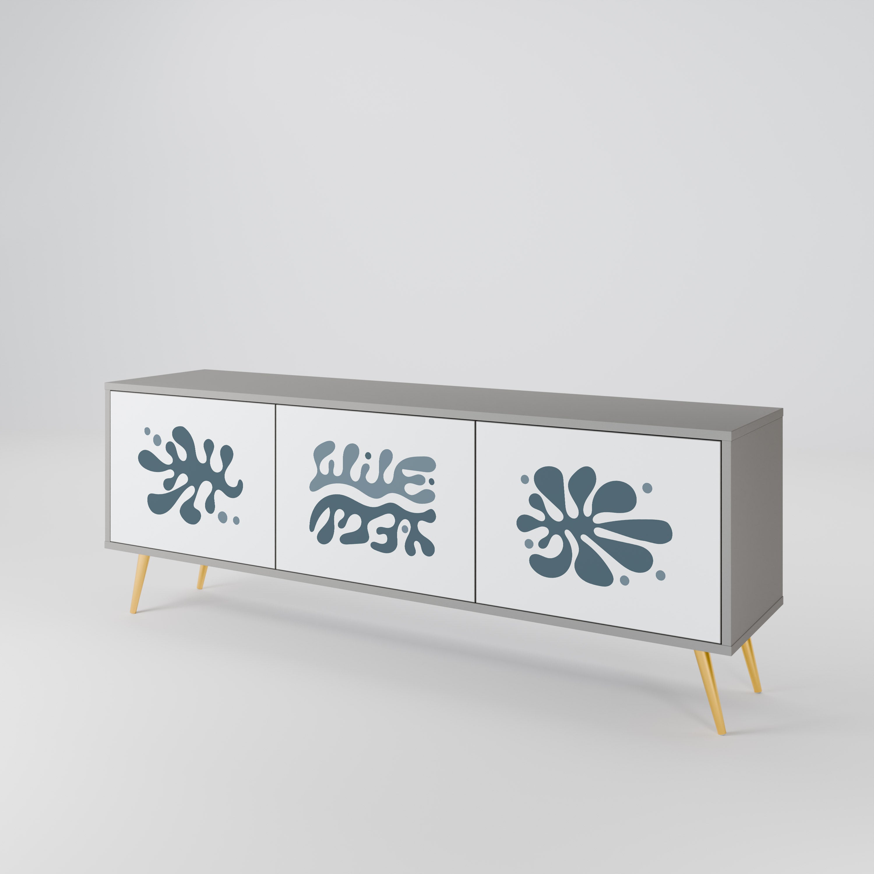 Meuble TV 3 portes WONDERLAND VEGETATION, finition grise