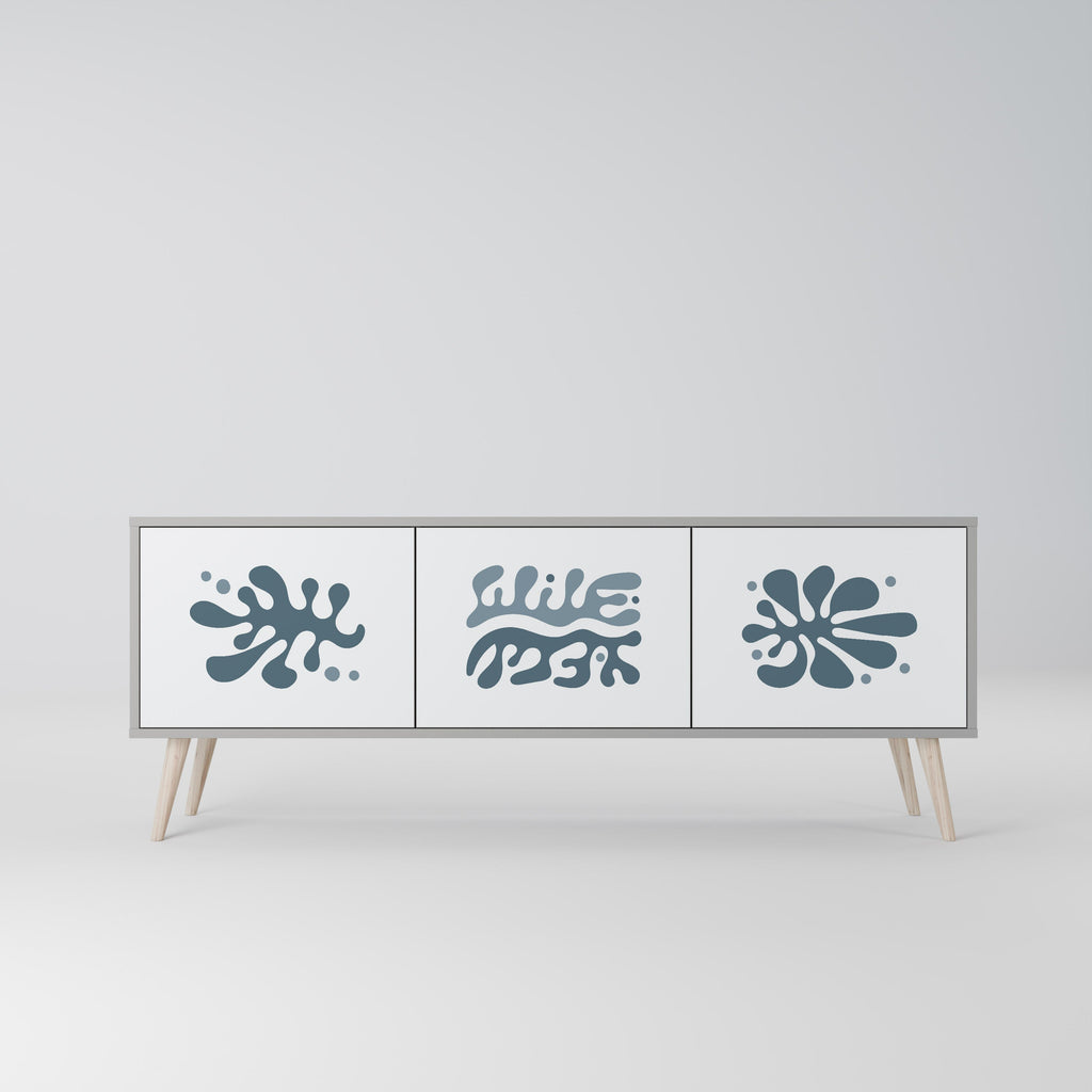 Meuble TV 3 portes WONDERLAND VEGETATION, finition grise