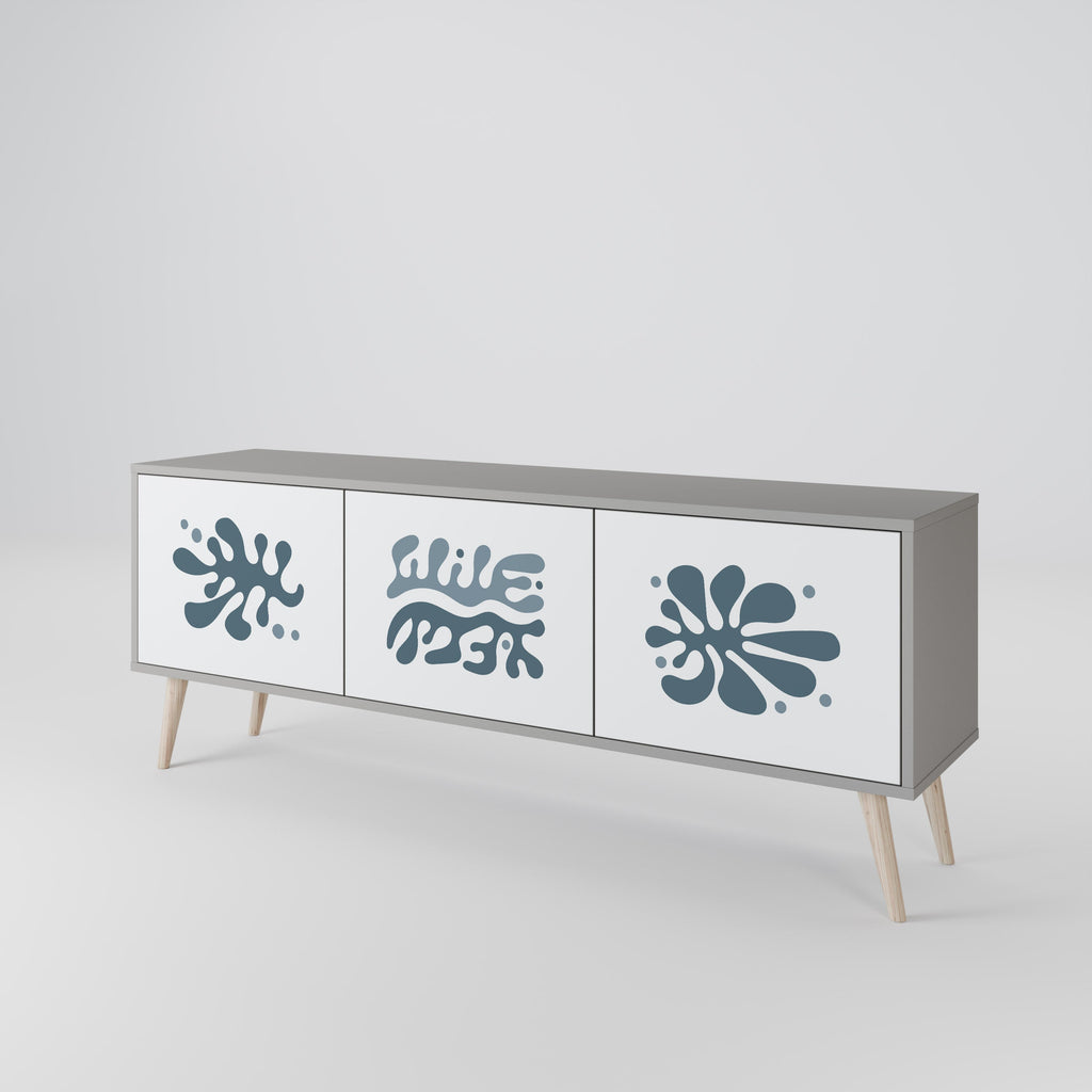 Meuble TV 3 portes WONDERLAND VEGETATION, finition grise