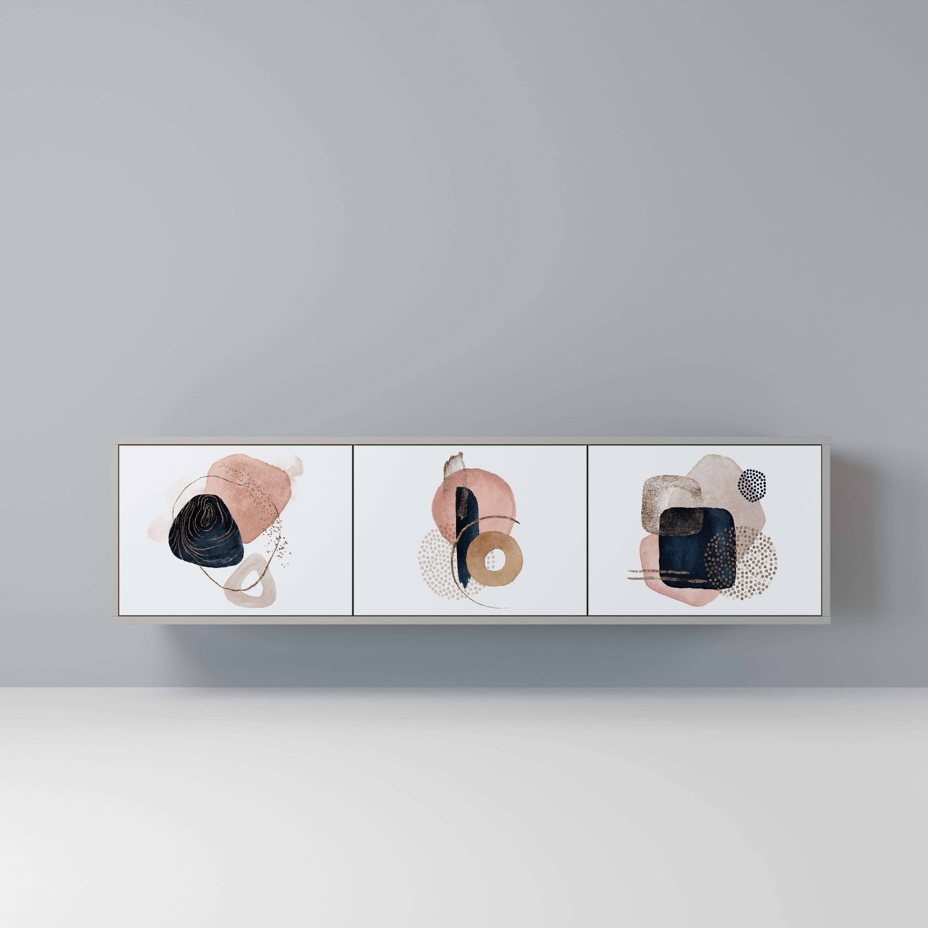 Meuble TV 3 portes COLORFUL SHAPES en finition grise