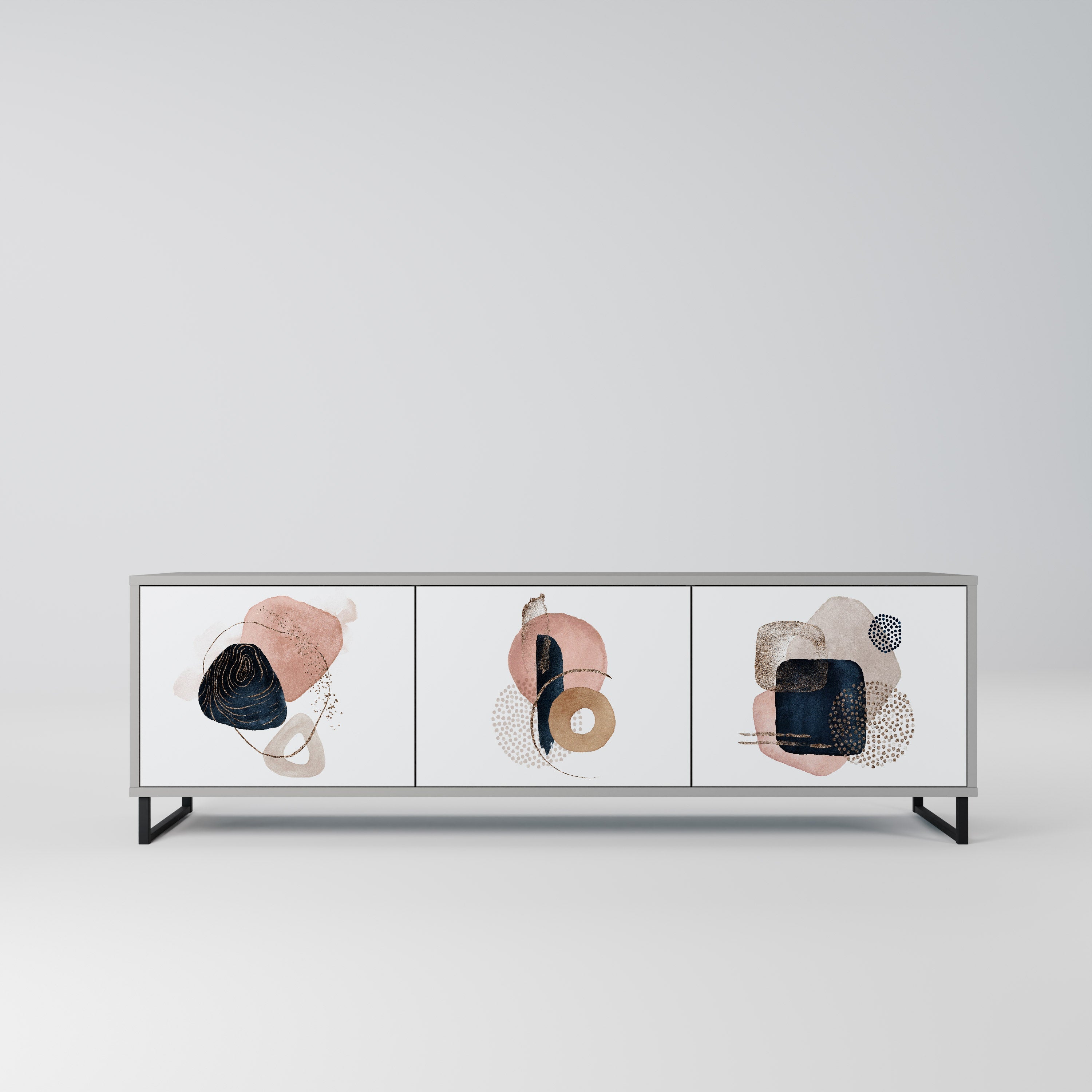 Meuble TV 3 portes COLORFUL SHAPES en finition grise