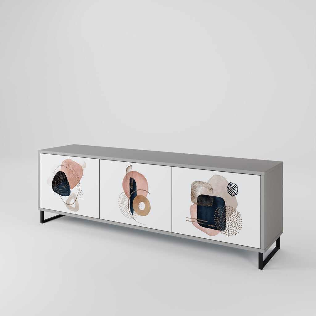 Meuble TV 3 portes COLORFUL SHAPES en finition grise