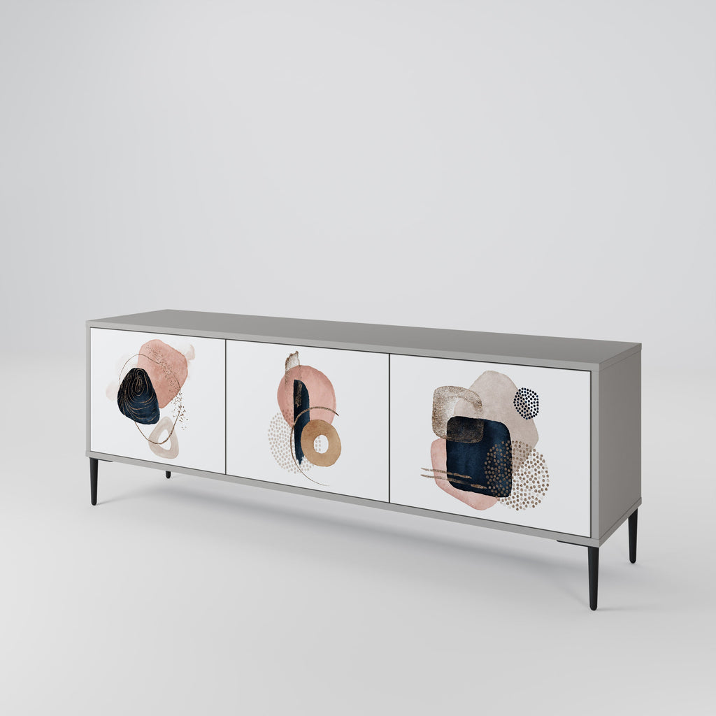 Meuble TV 3 portes COLORFUL SHAPES en finition grise