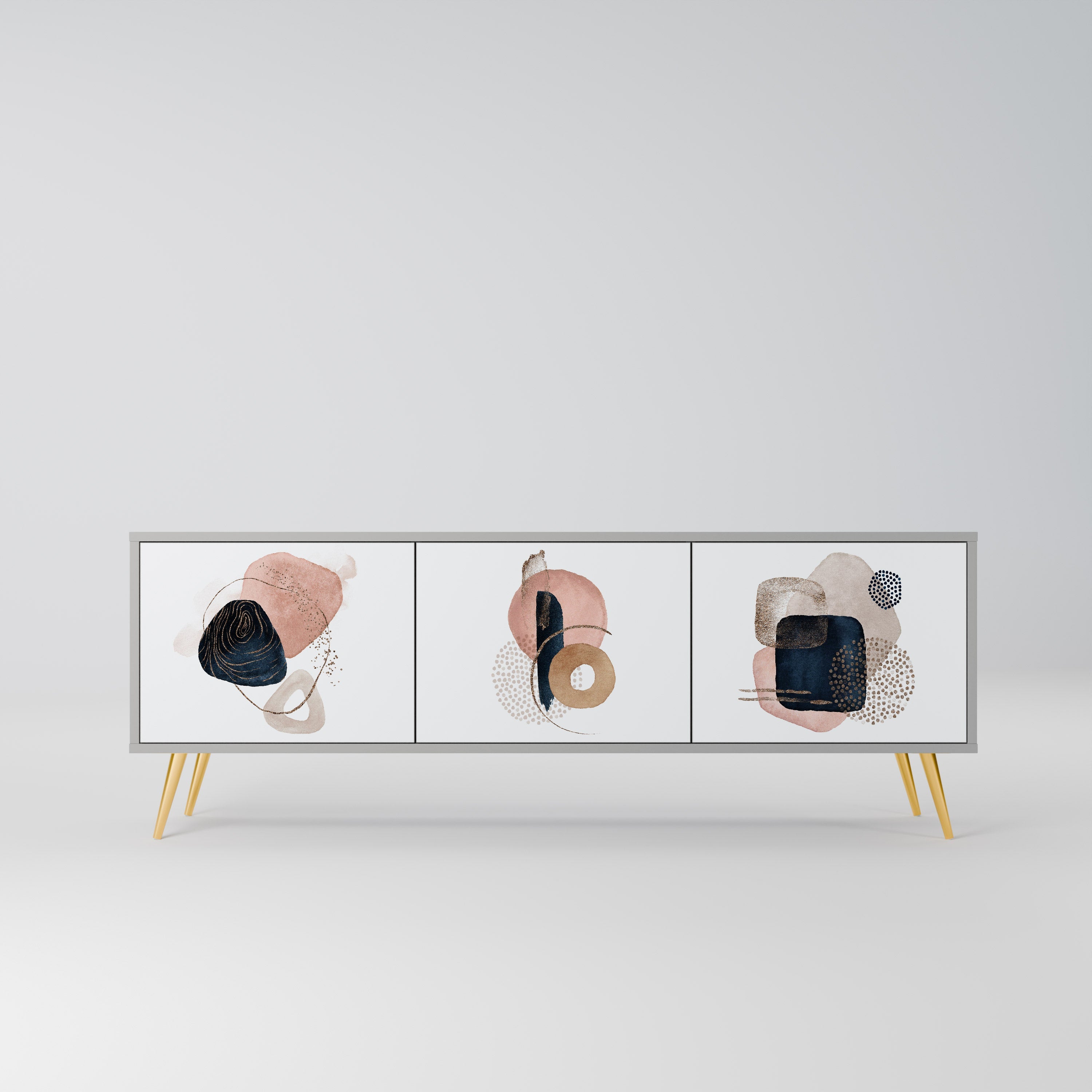 Meuble TV 3 portes COLORFUL SHAPES en finition grise