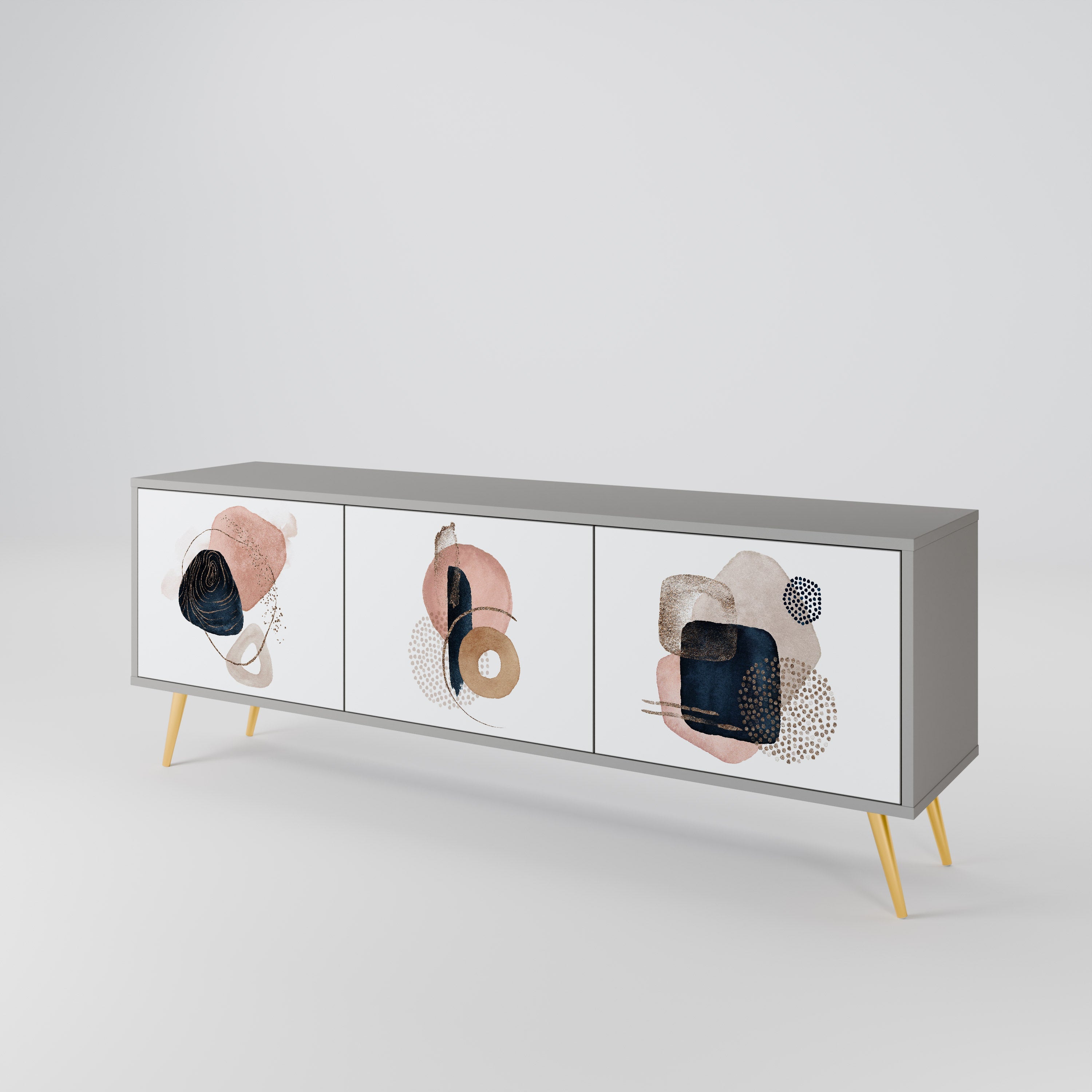 Meuble TV 3 portes COLORFUL SHAPES en finition grise