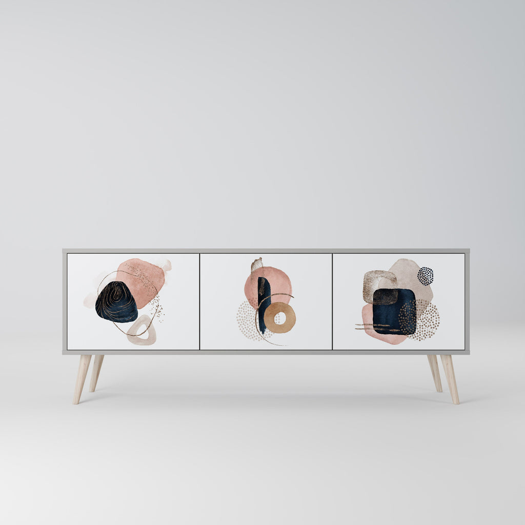 Meuble TV 3 portes COLORFUL SHAPES en finition grise