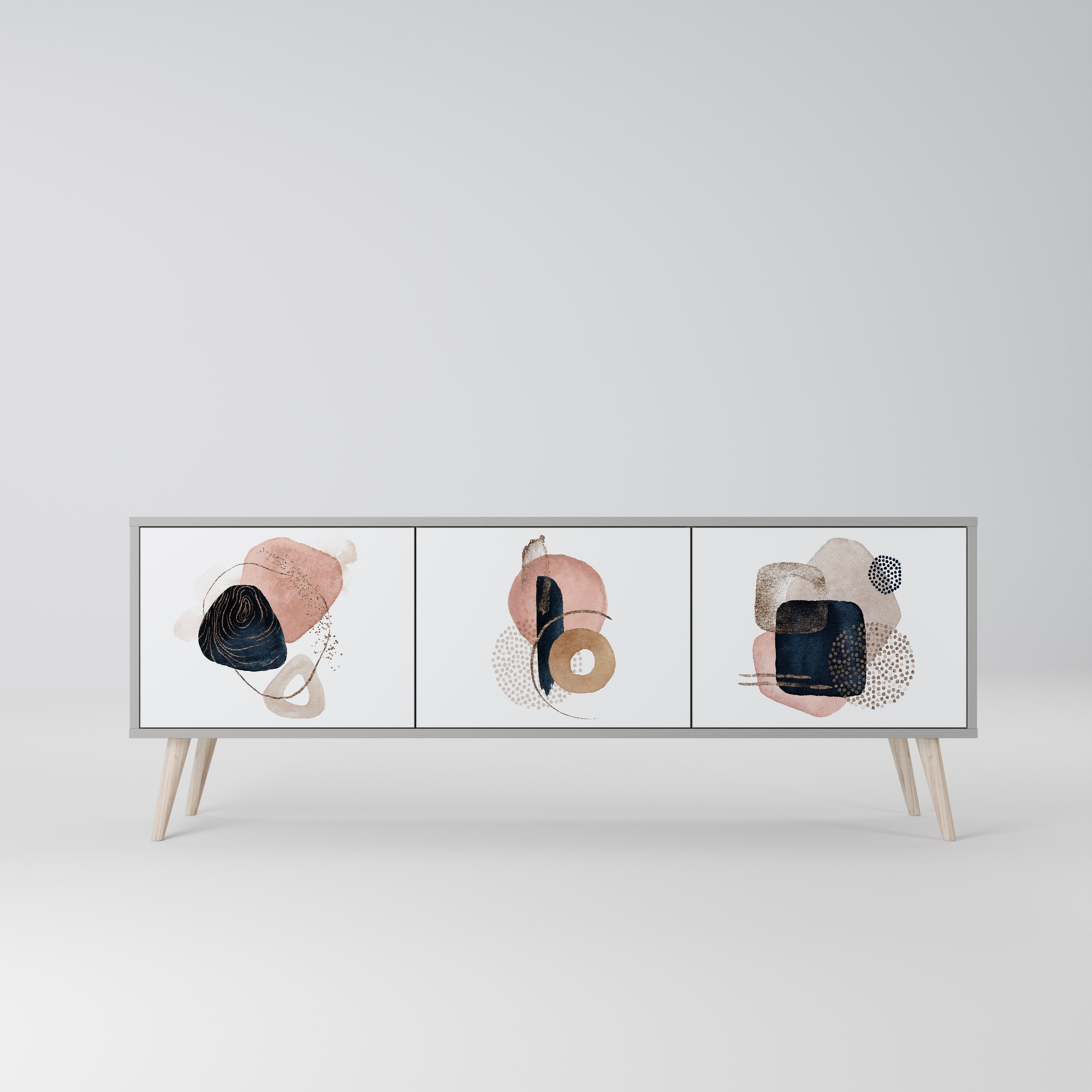 Meuble TV 3 portes COLORFUL SHAPES en finition grise