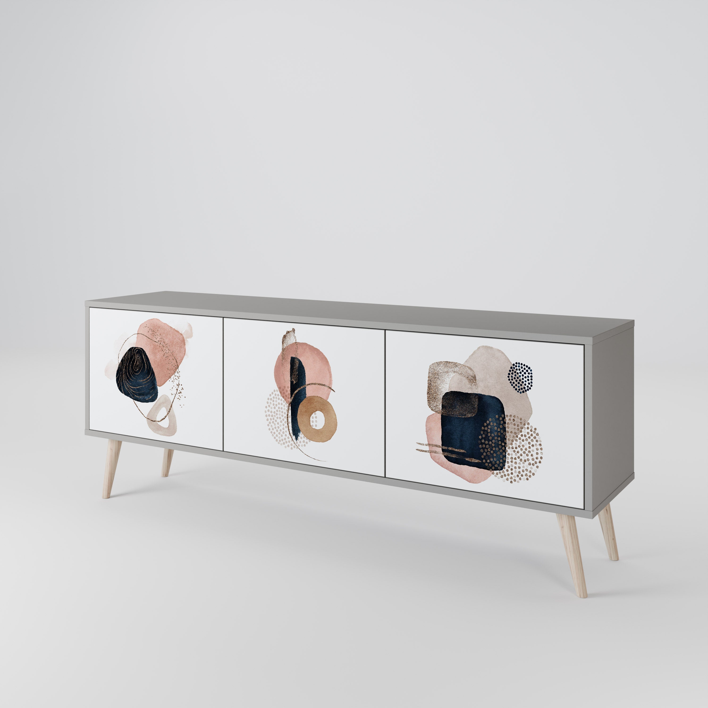 Meuble TV 3 portes COLORFUL SHAPES en finition grise