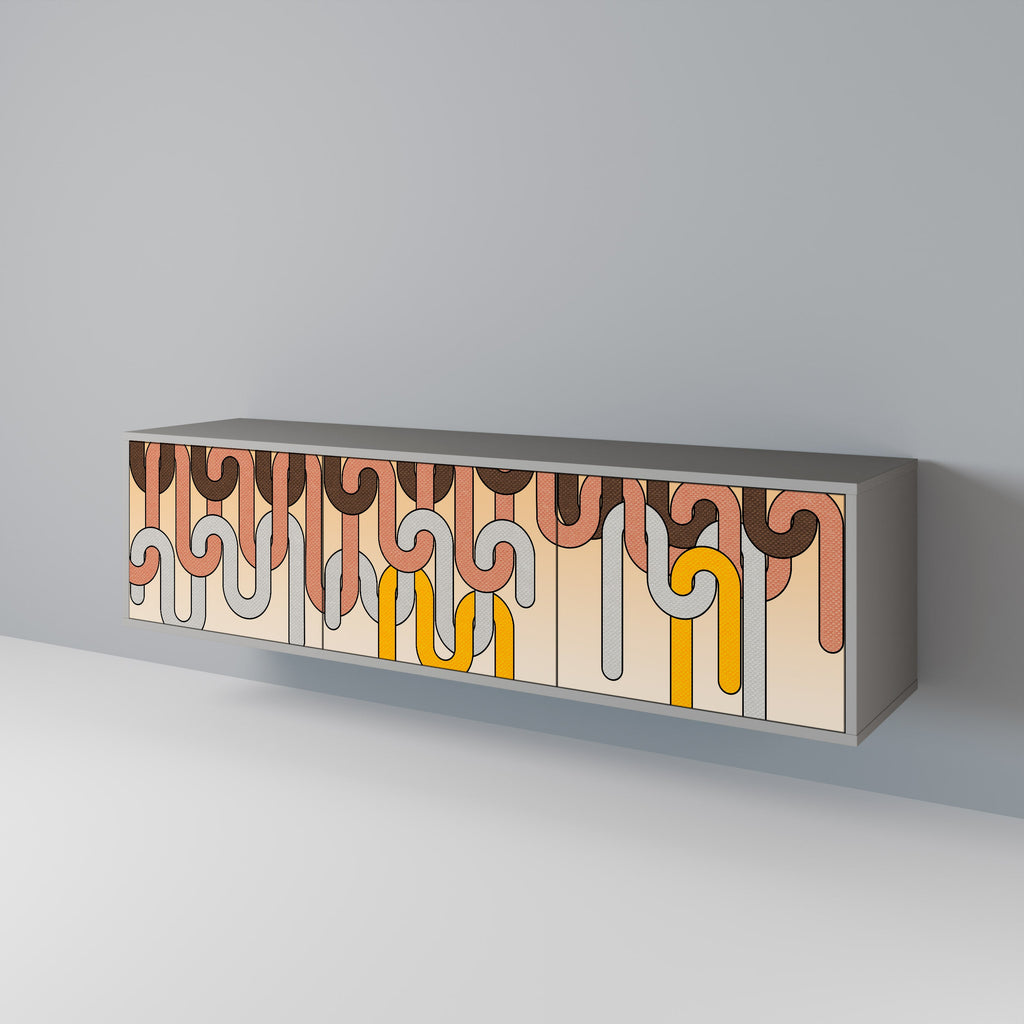 Meuble TV 3 portes COLORFUL STRINGS, finition grise