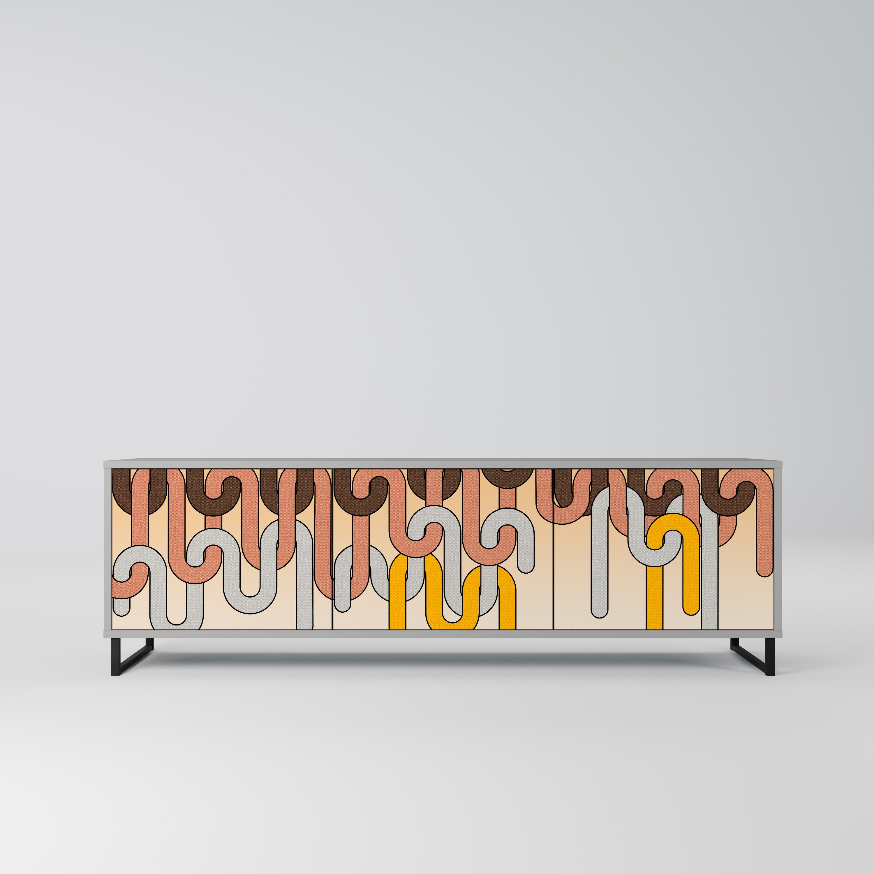 Meuble TV 3 portes COLORFUL STRINGS, finition grise