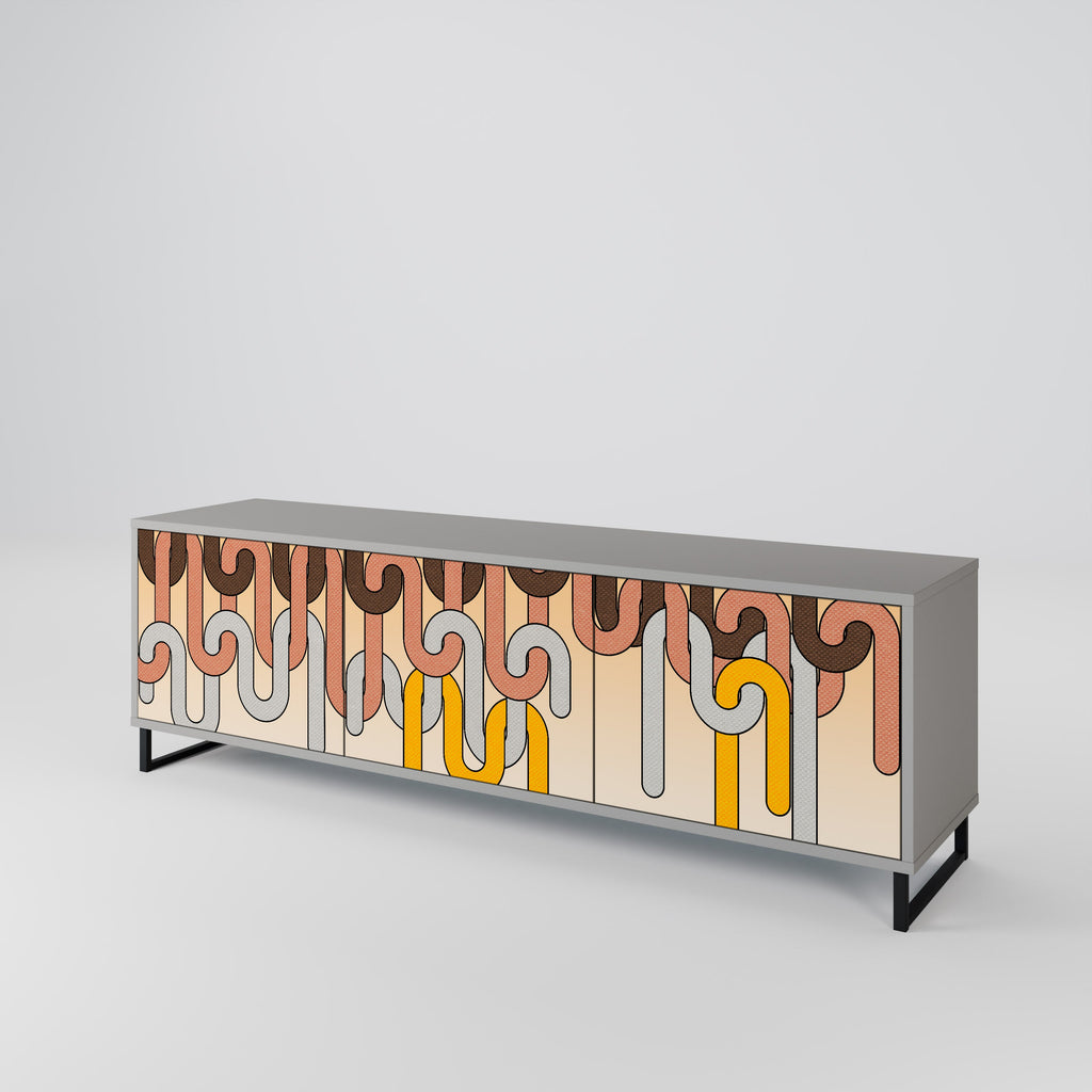 Meuble TV 3 portes COLORFUL STRINGS, finition grise