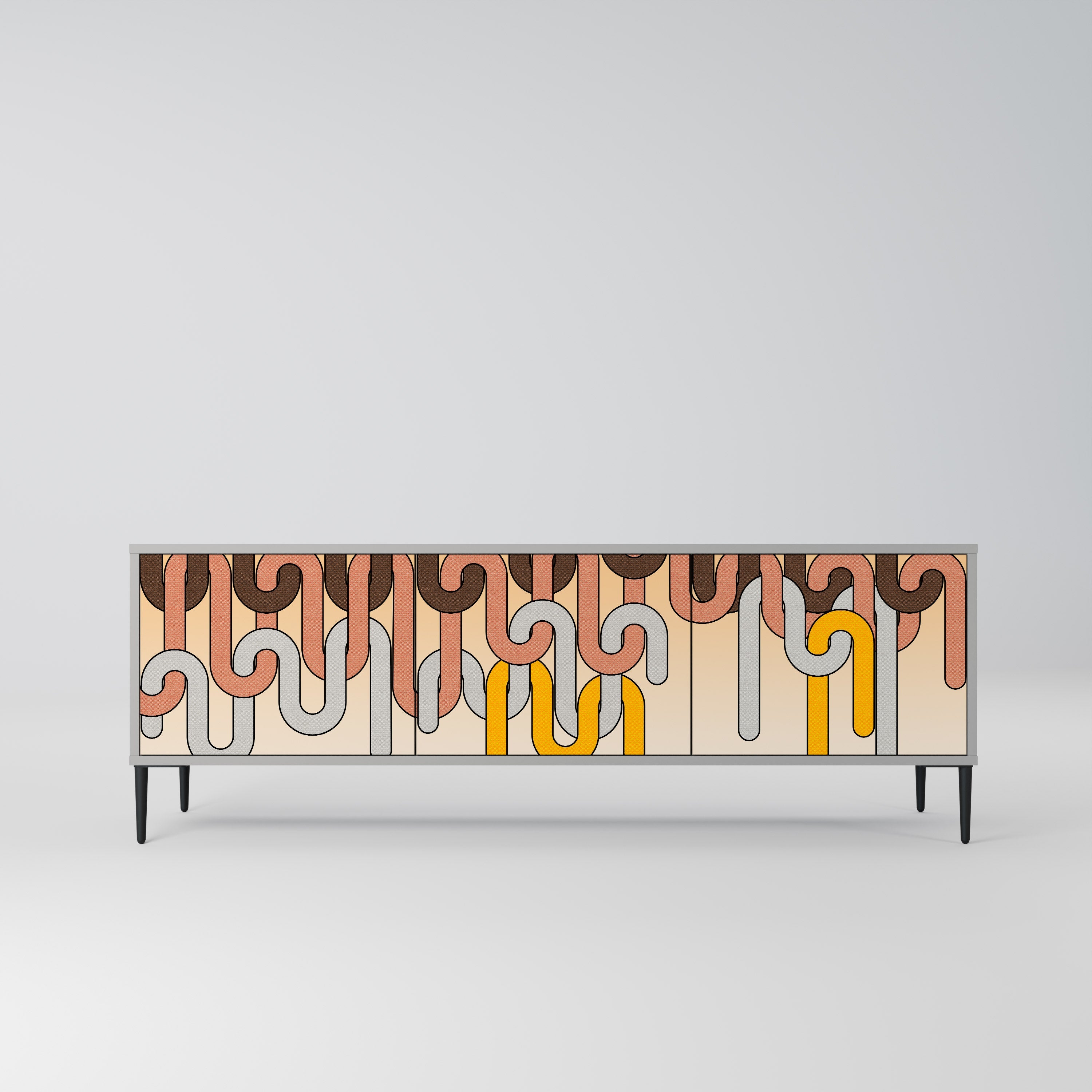 Meuble TV 3 portes COLORFUL STRINGS, finition grise