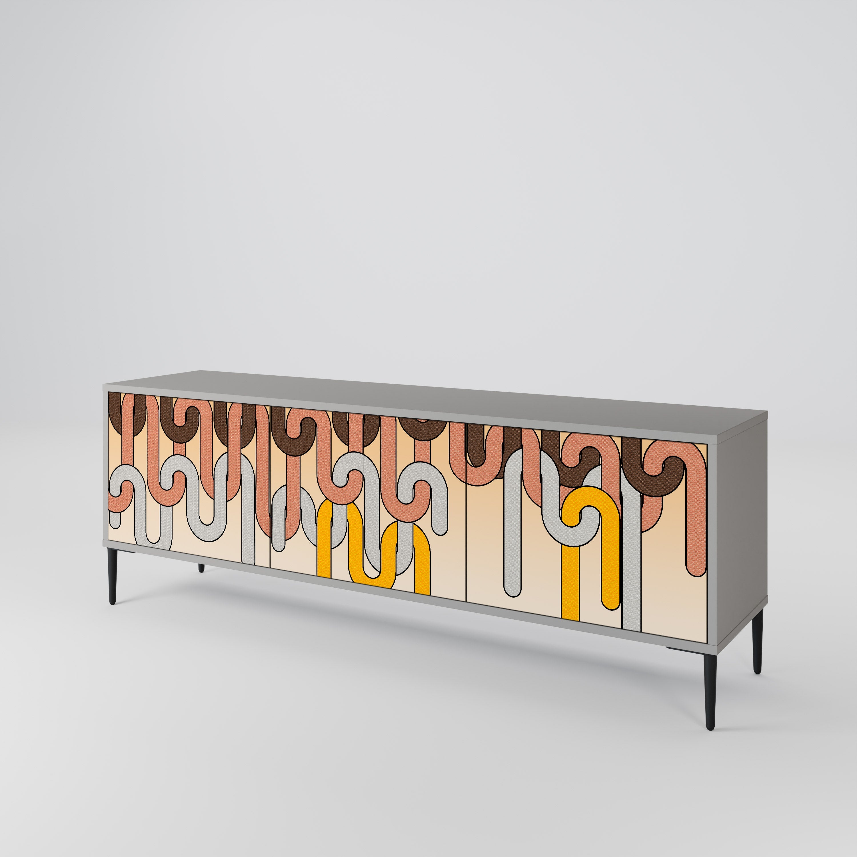 Meuble TV 3 portes COLORFUL STRINGS, finition grise