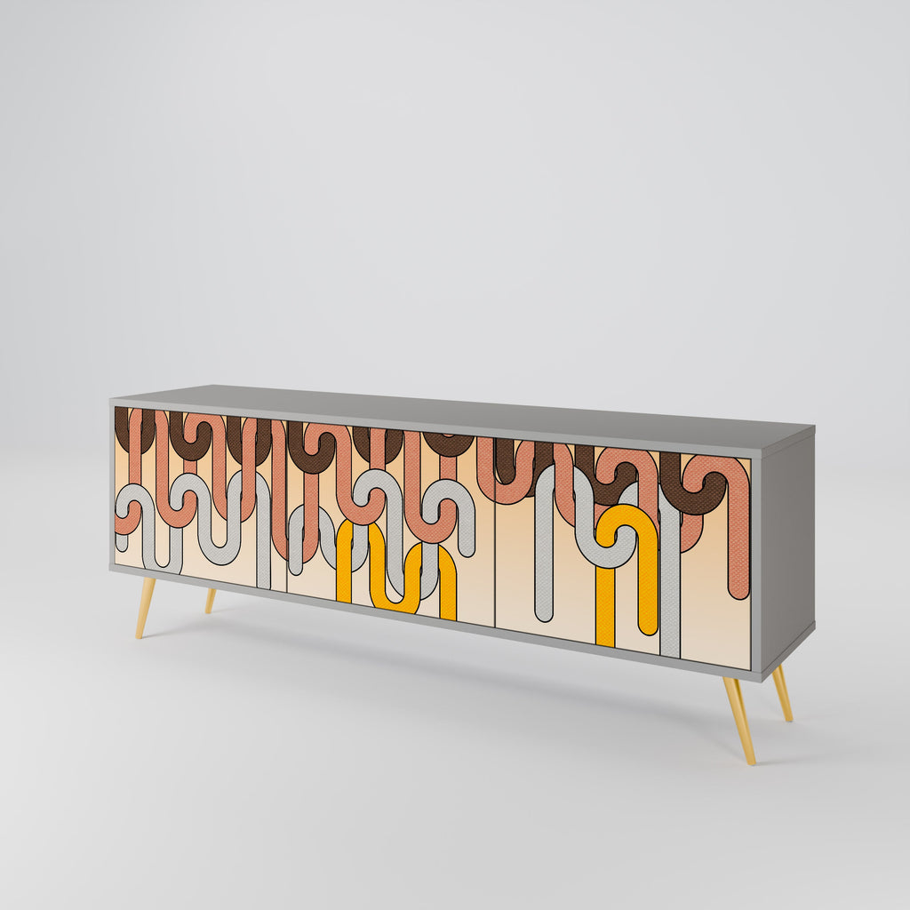 Meuble TV 3 portes COLORFUL STRINGS, finition grise