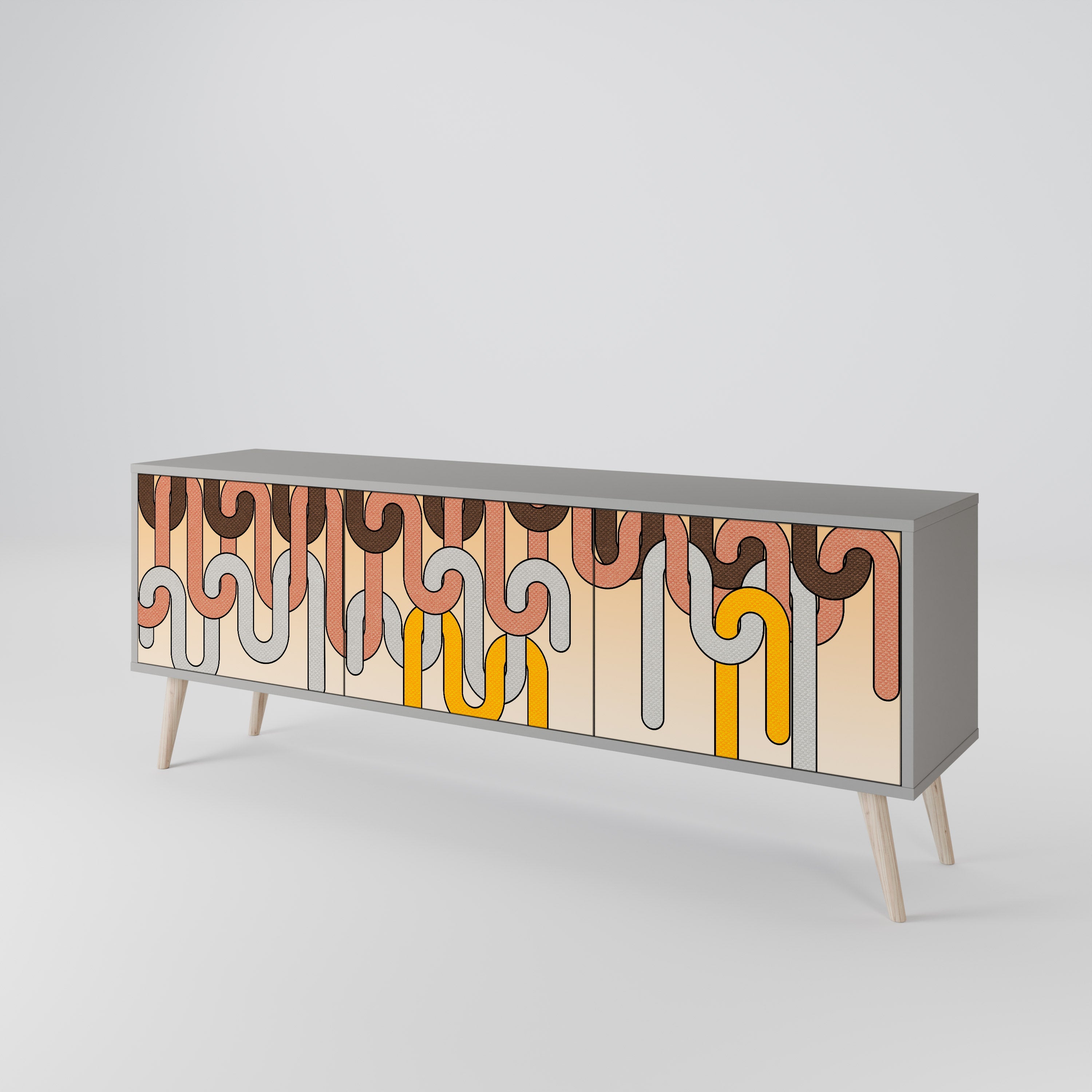 Meuble TV 3 portes COLORFUL STRINGS, finition grise