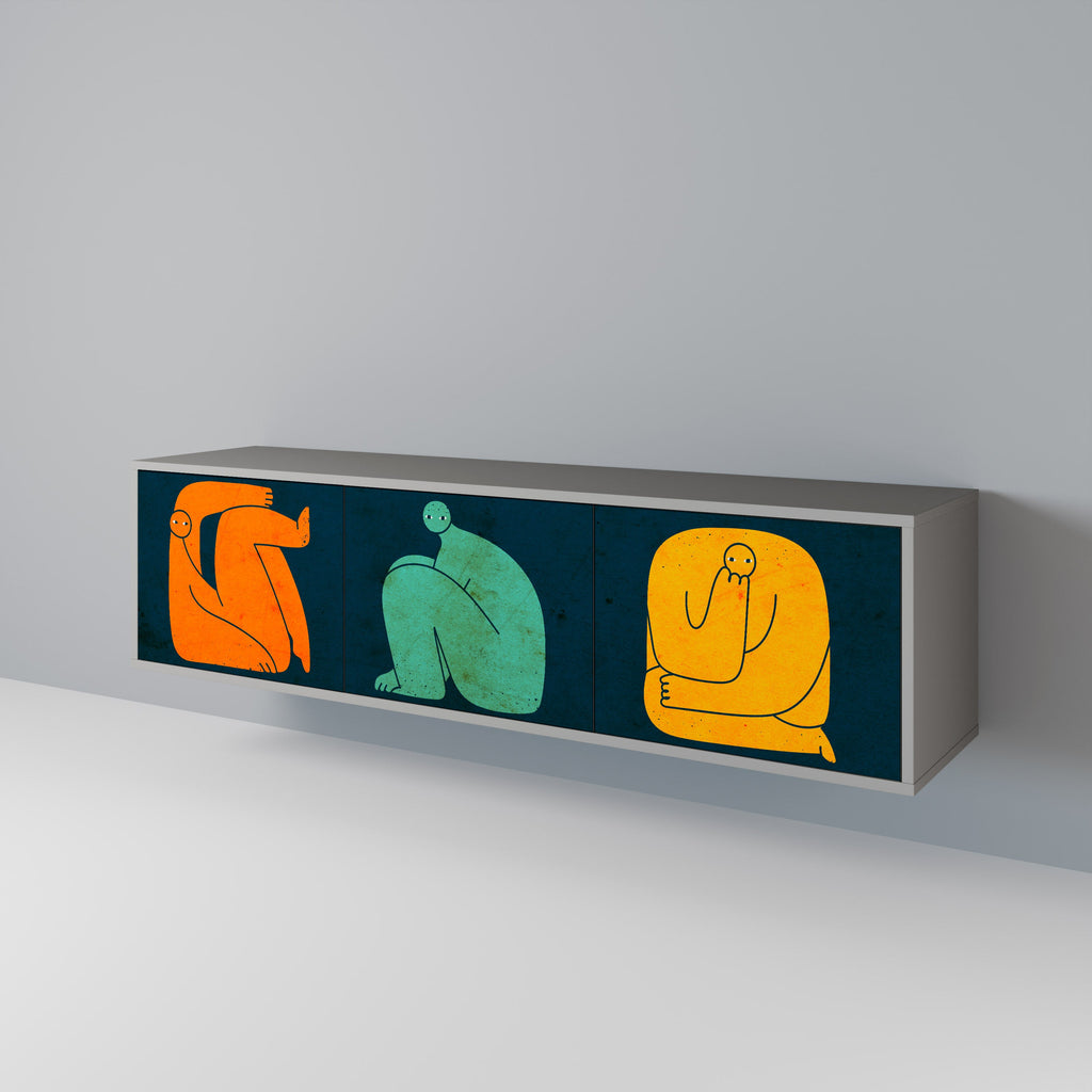 Meuble TV 3 portes TOGETHER MAIS SÉPARÉMENT en finition grise