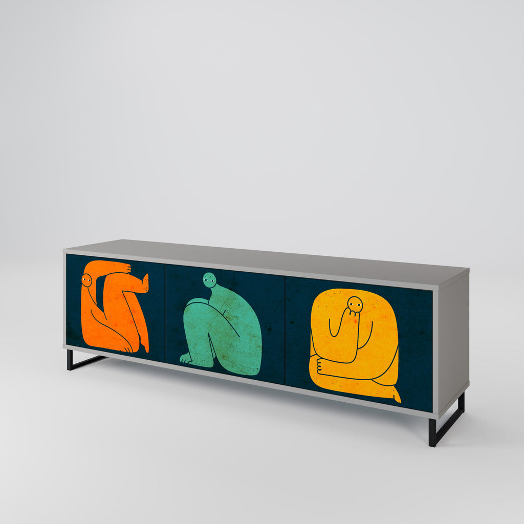 Meuble TV 3 portes TOGETHER MAIS SÉPARÉMENT en finition grise