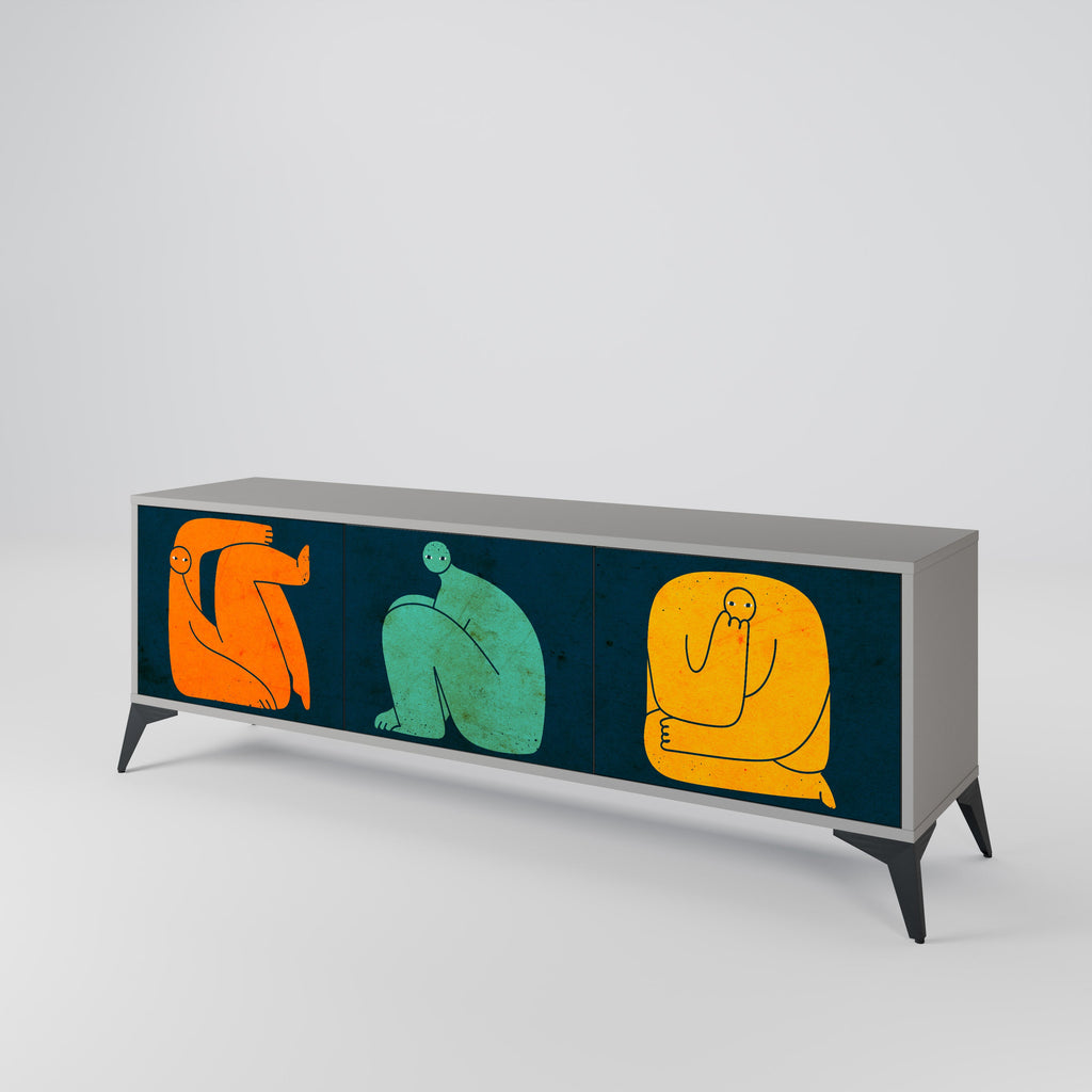 Meuble TV 3 portes TOGETHER MAIS SÉPARÉMENT en finition grise