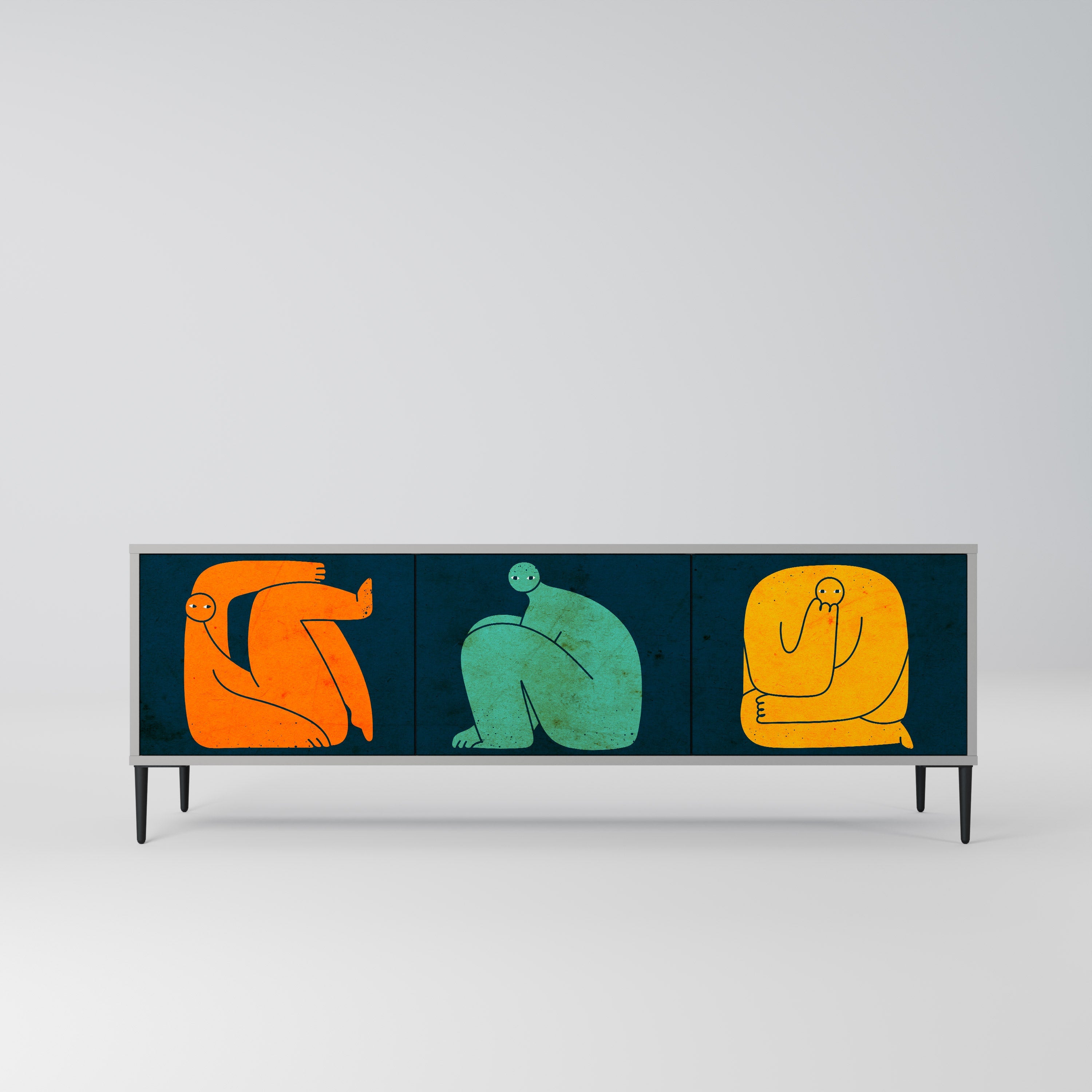 Meuble TV 3 portes TOGETHER MAIS SÉPARÉMENT en finition grise