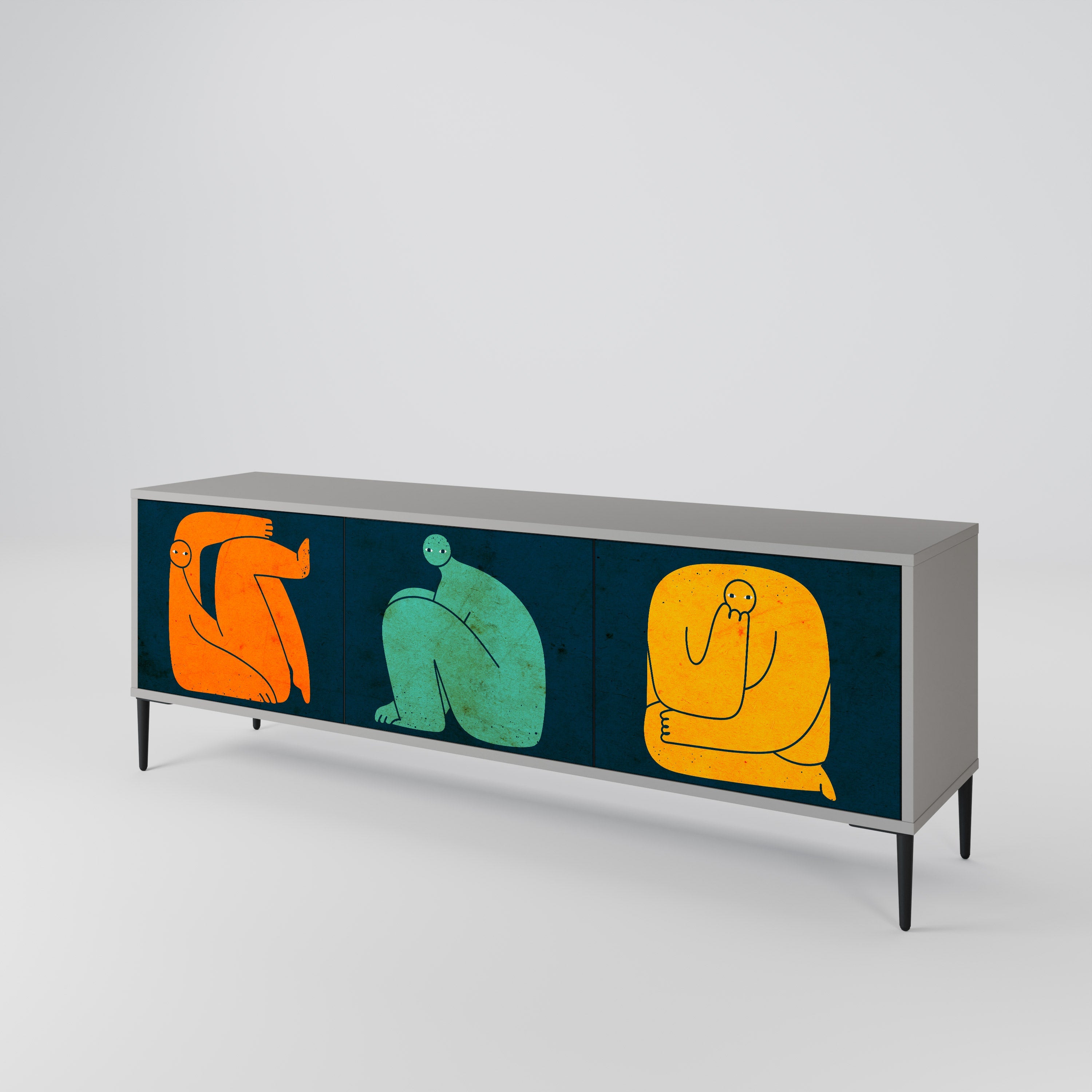 Meuble TV 3 portes TOGETHER MAIS SÉPARÉMENT en finition grise