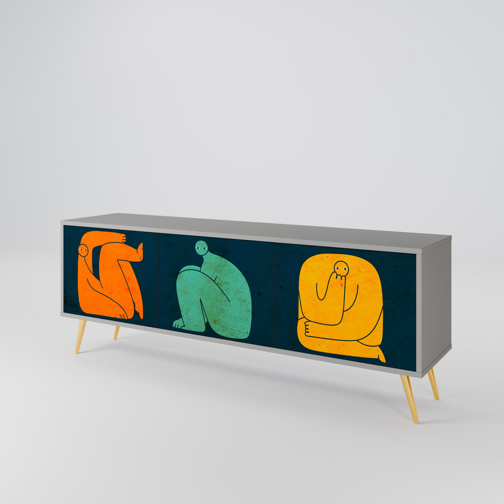 Meuble TV 3 portes TOGETHER MAIS SÉPARÉMENT en finition grise