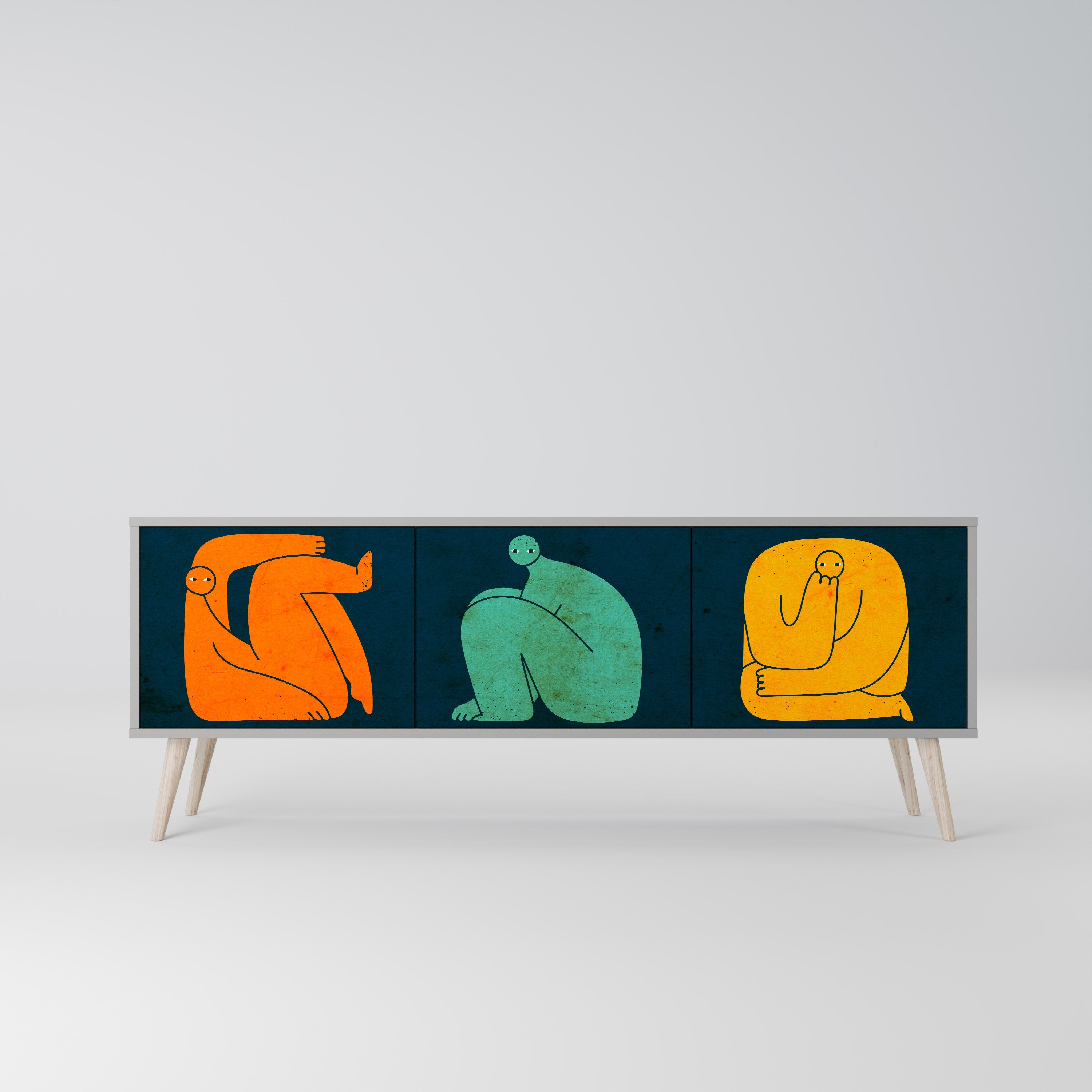 Meuble TV 3 portes TOGETHER MAIS SÉPARÉMENT en finition grise