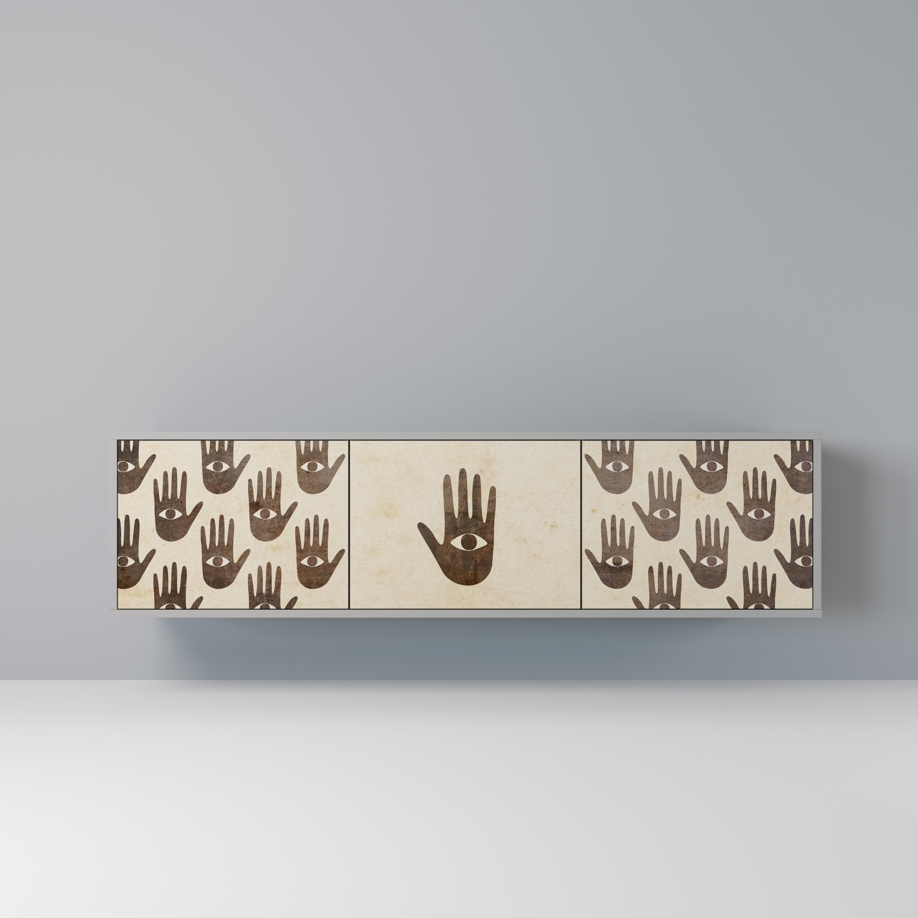 VOIR PLUS Meuble TV 3 portes en finition grise