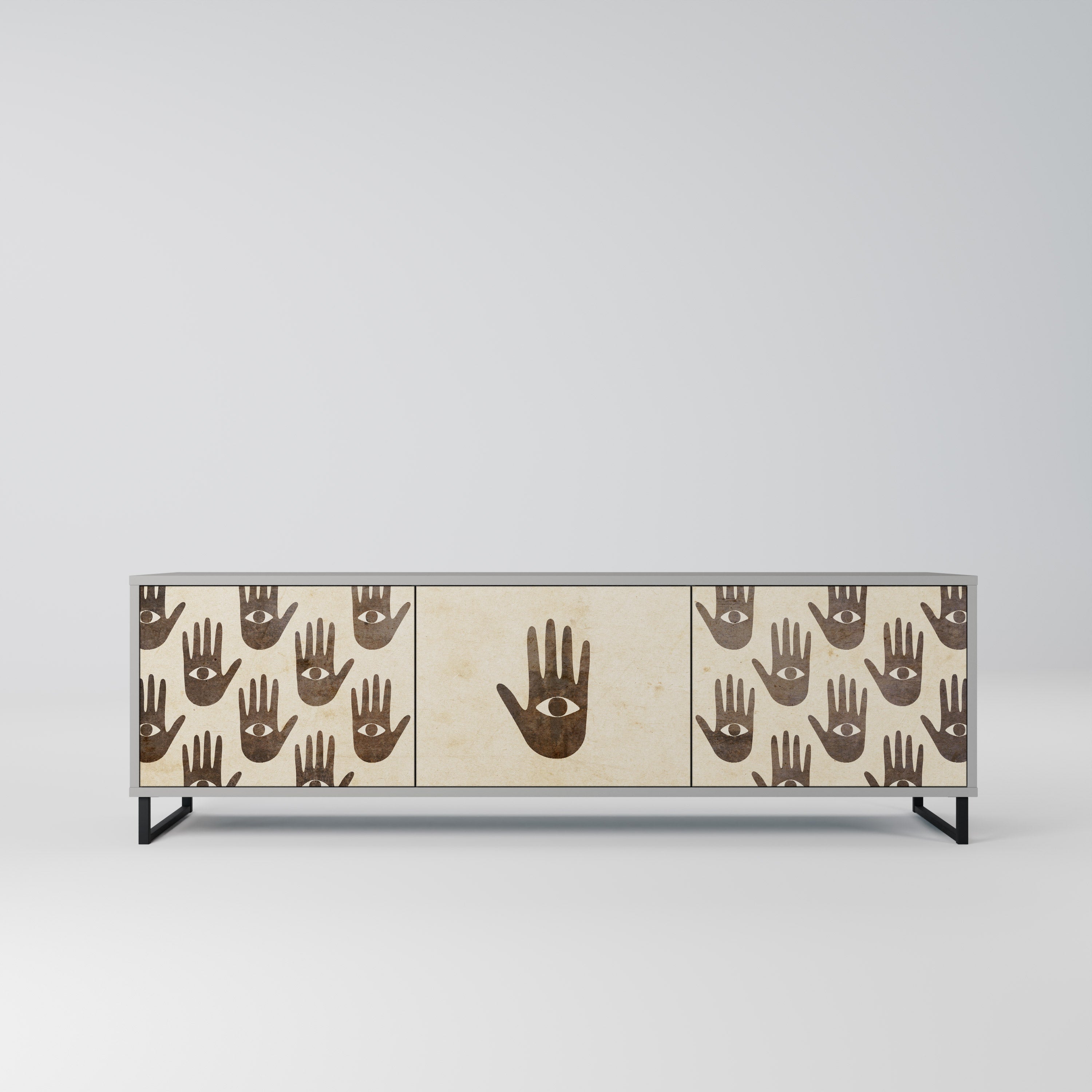 VOIR PLUS Meuble TV 3 portes en finition grise