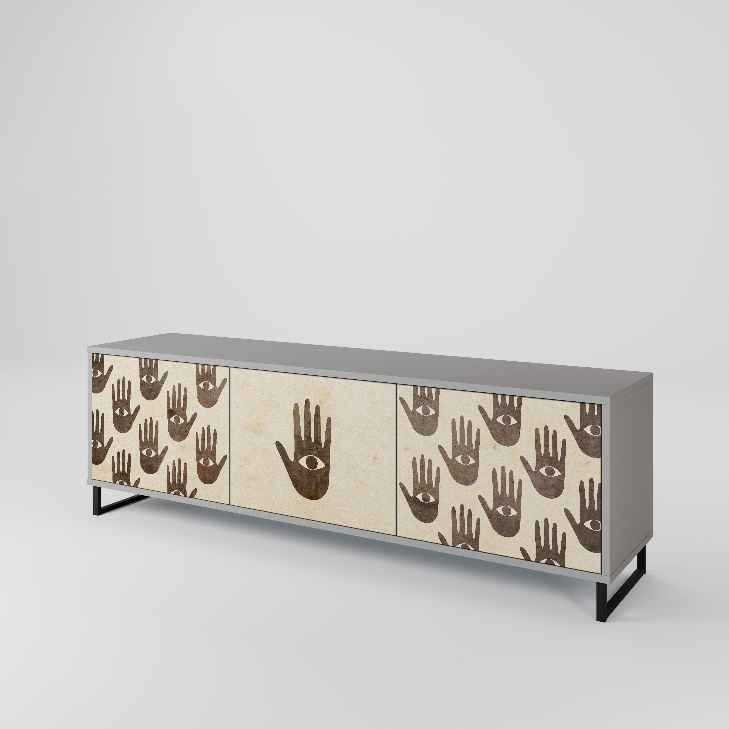 VOIR PLUS Meuble TV 3 portes en finition grise